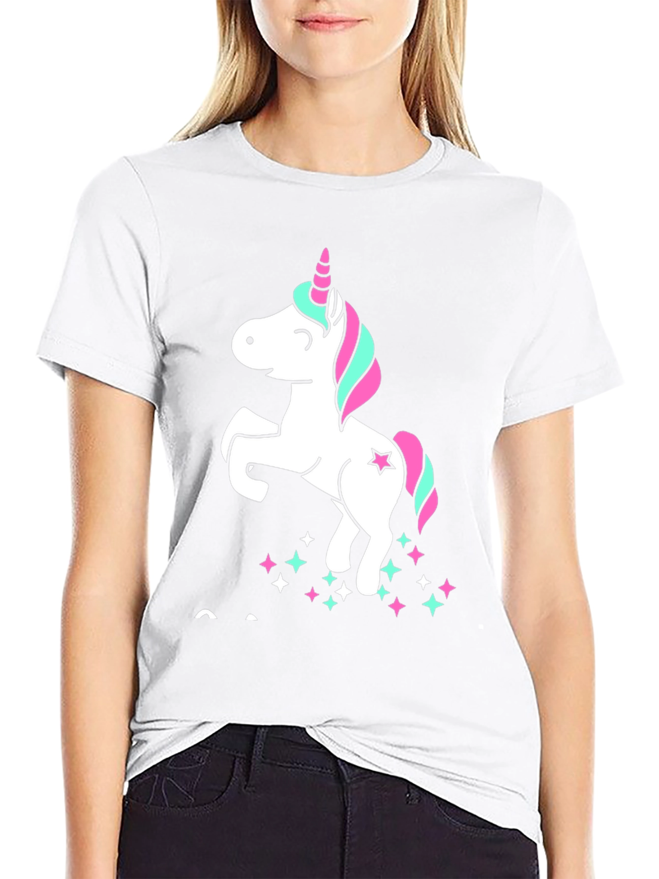 Unicorn Stars Black Cotton Graphic Tee