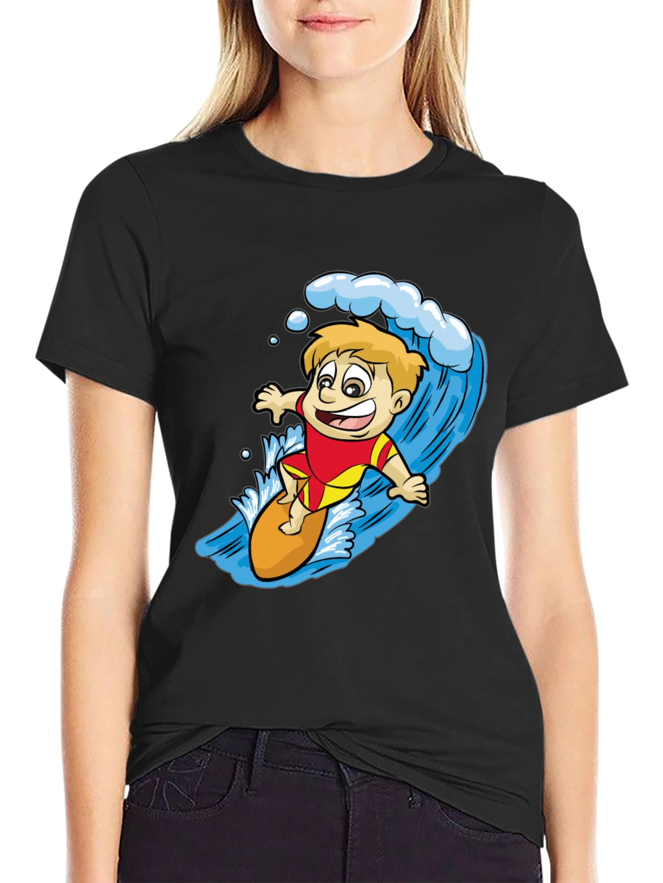 Surfer Boy Graphic Tee - Black Cotton Shirt
