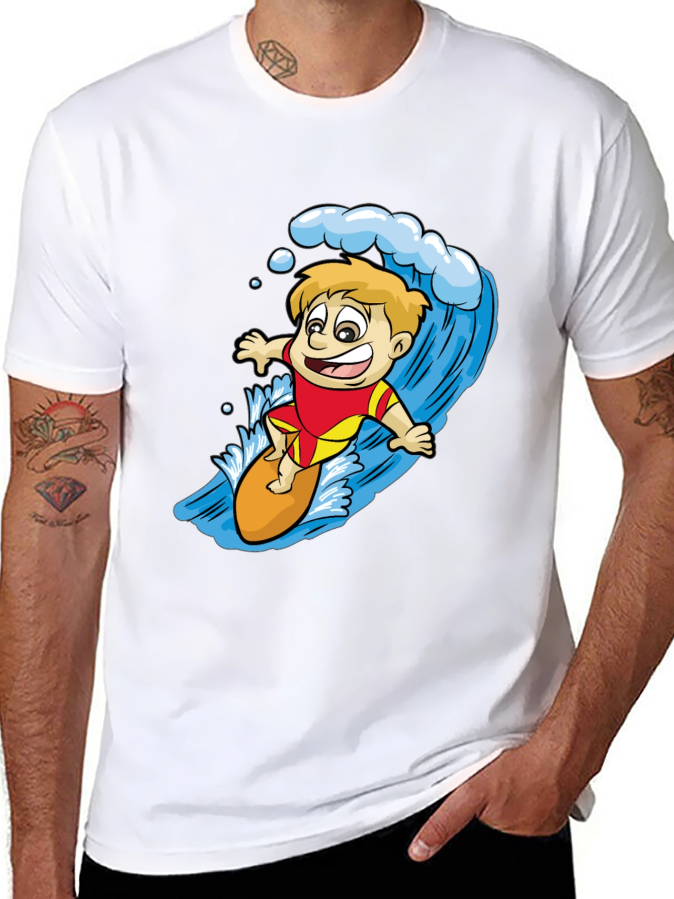 Surfer Boy Graphic Tee - Black Cotton Shirt