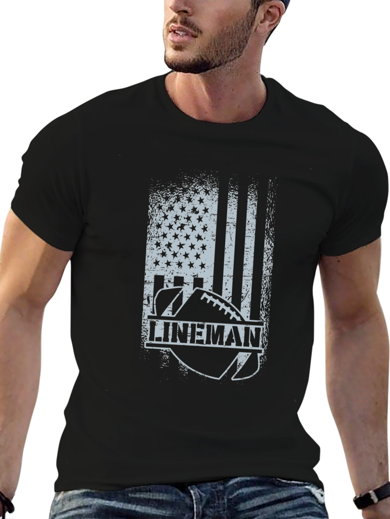 Lineman Football American Flag T-Shirt