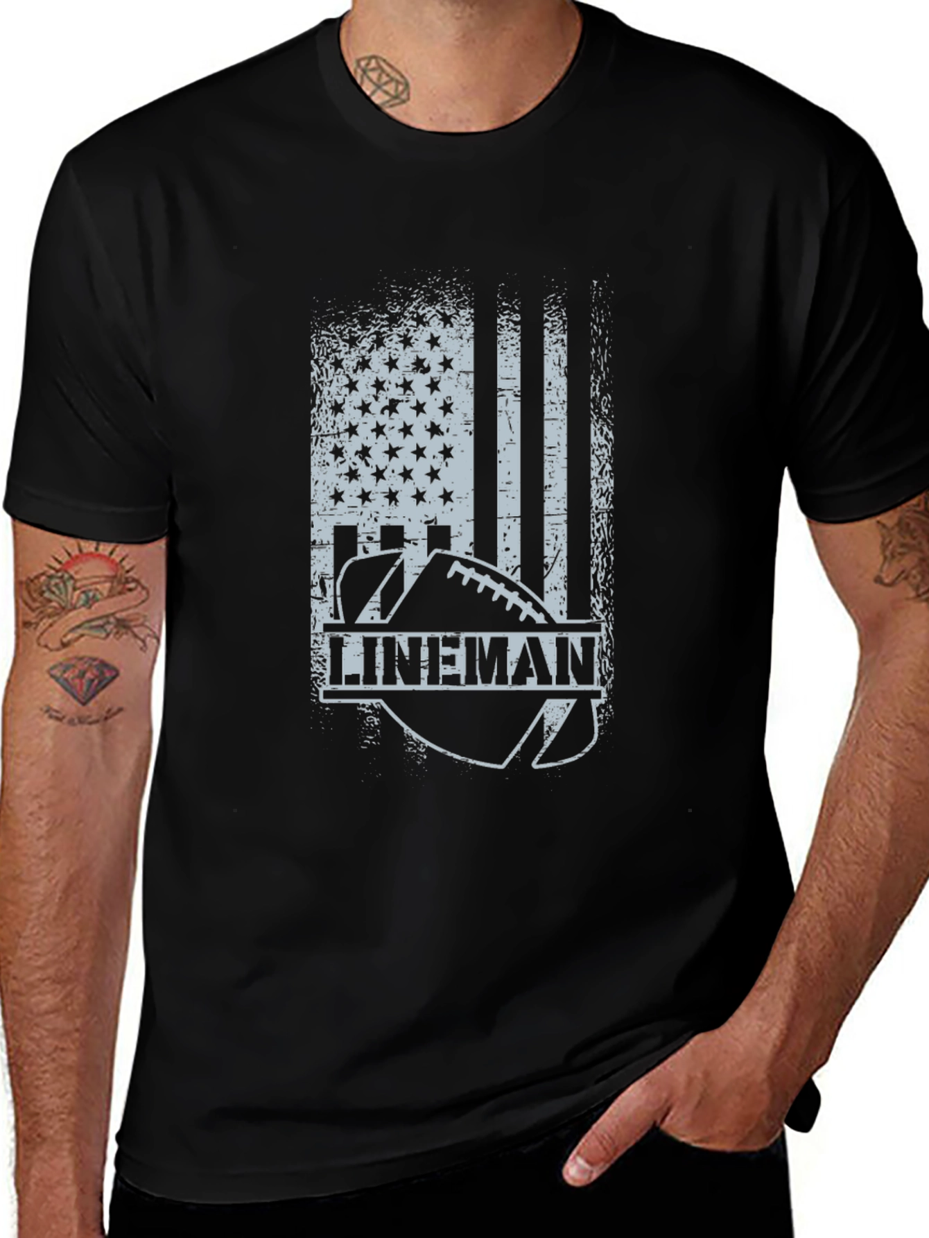 Lineman Football American Flag T-Shirt