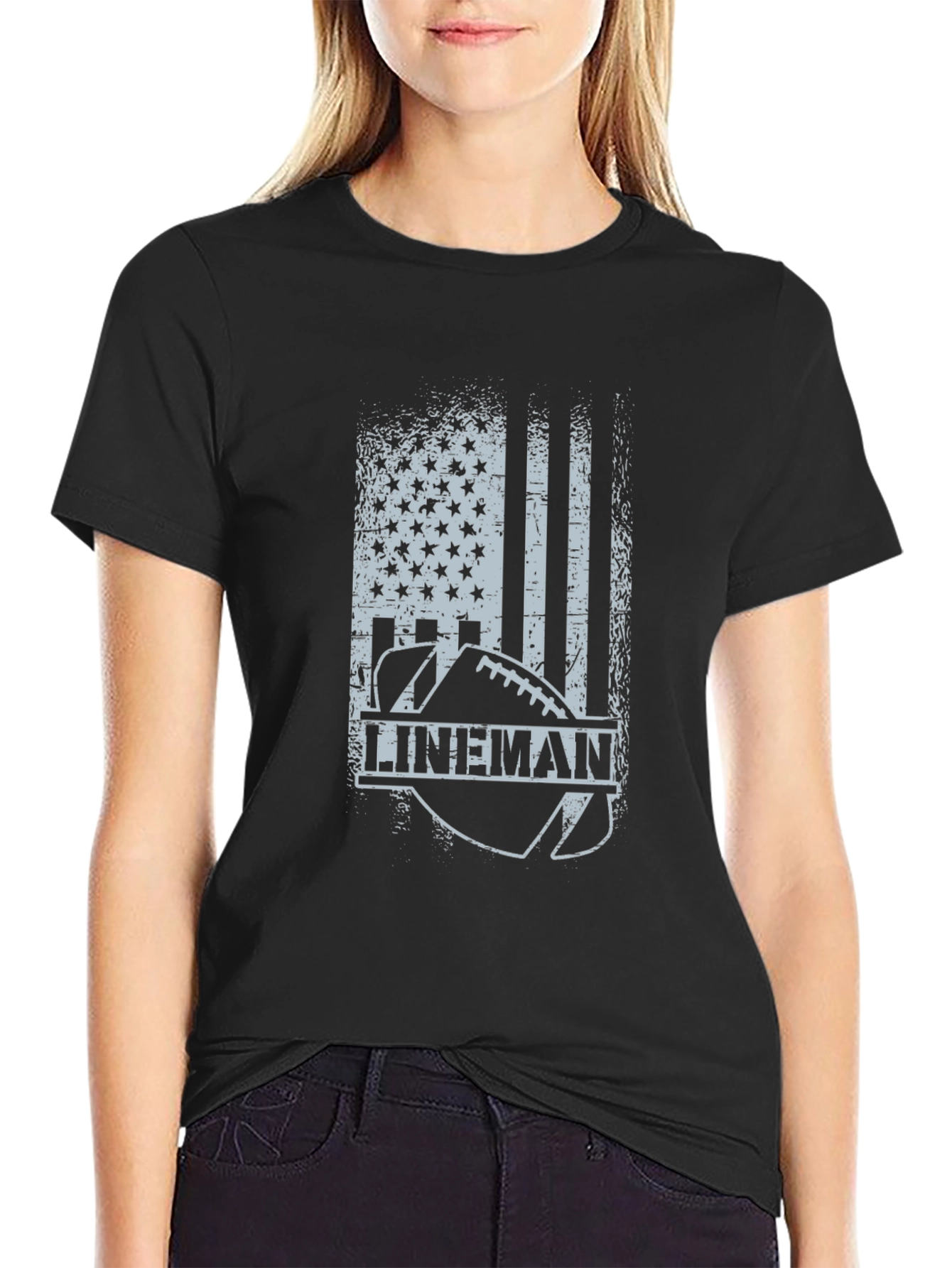 Lineman Football American Flag T-Shirt