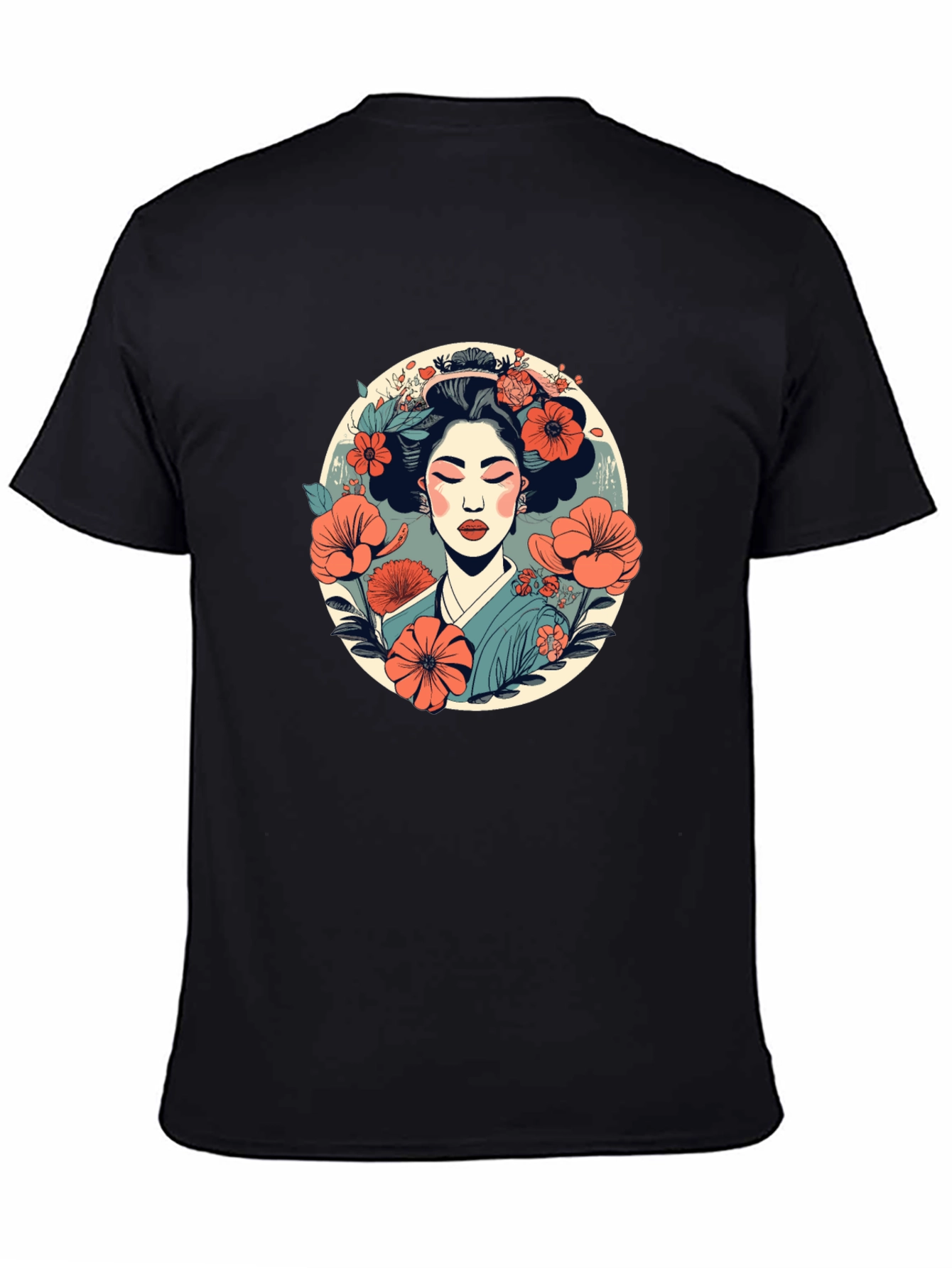 Geisha Flower Graphic Tee - Stylish Japanese Art T-Shirt