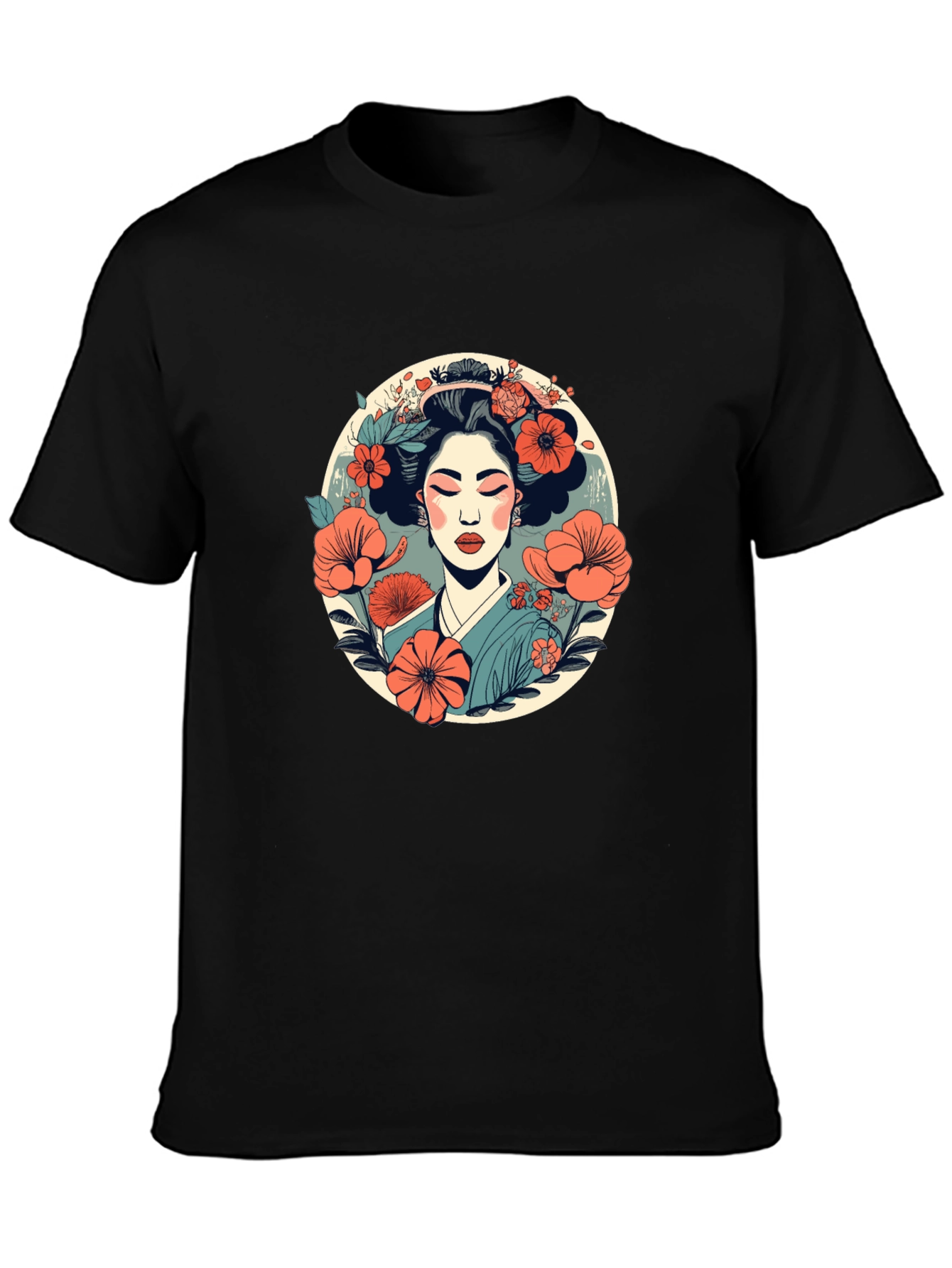 Geisha Flower Graphic Tee - Stylish Japanese Art T-Shirt