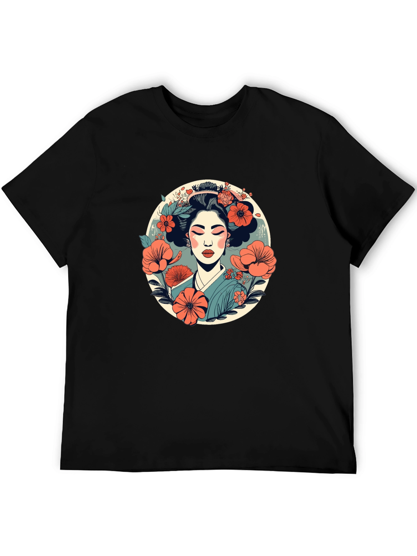 Geisha Flower Graphic Tee - Stylish Japanese Art T-Shirt