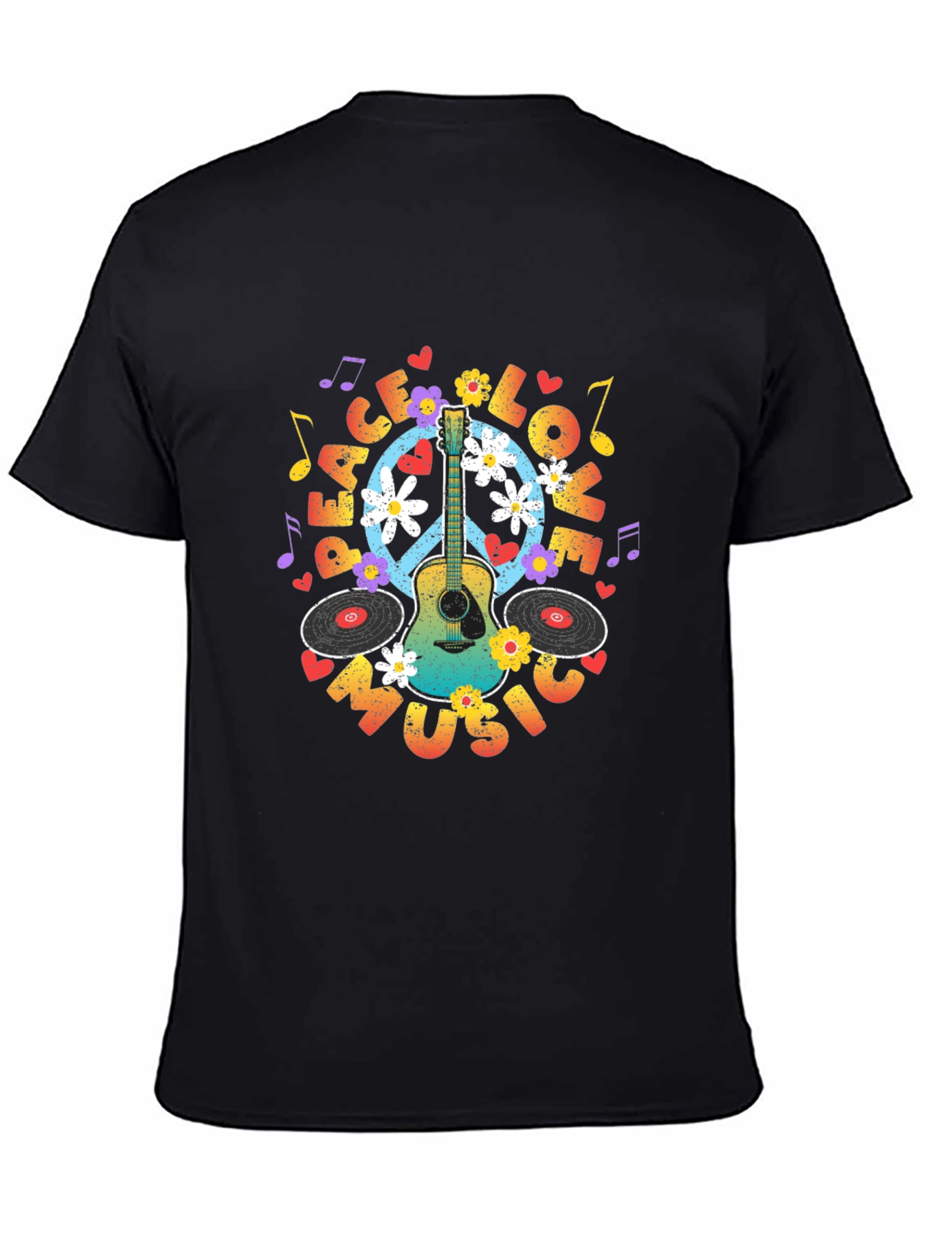 Peace Love Music Guitar T-Shirt - Hippie Vibes