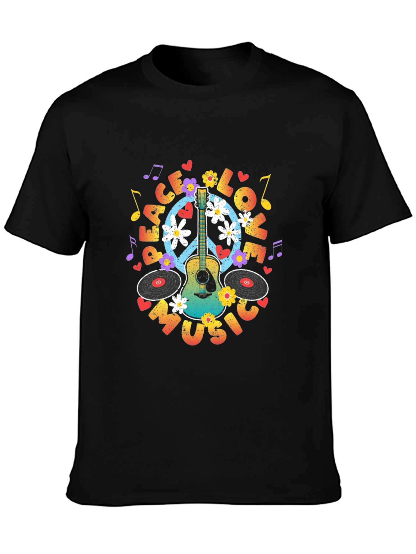 Peace Love Music Guitar T-Shirt - Hippie Vibes