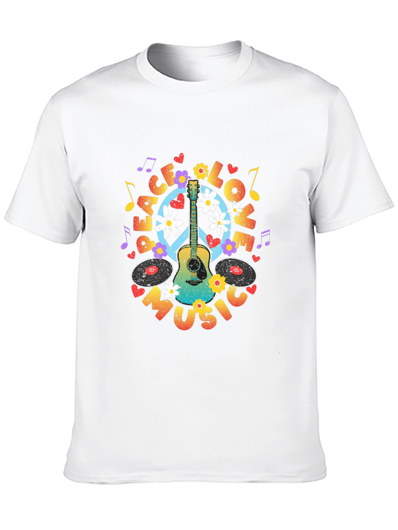 Peace Love Music Guitar T-Shirt - Hippie Vibes