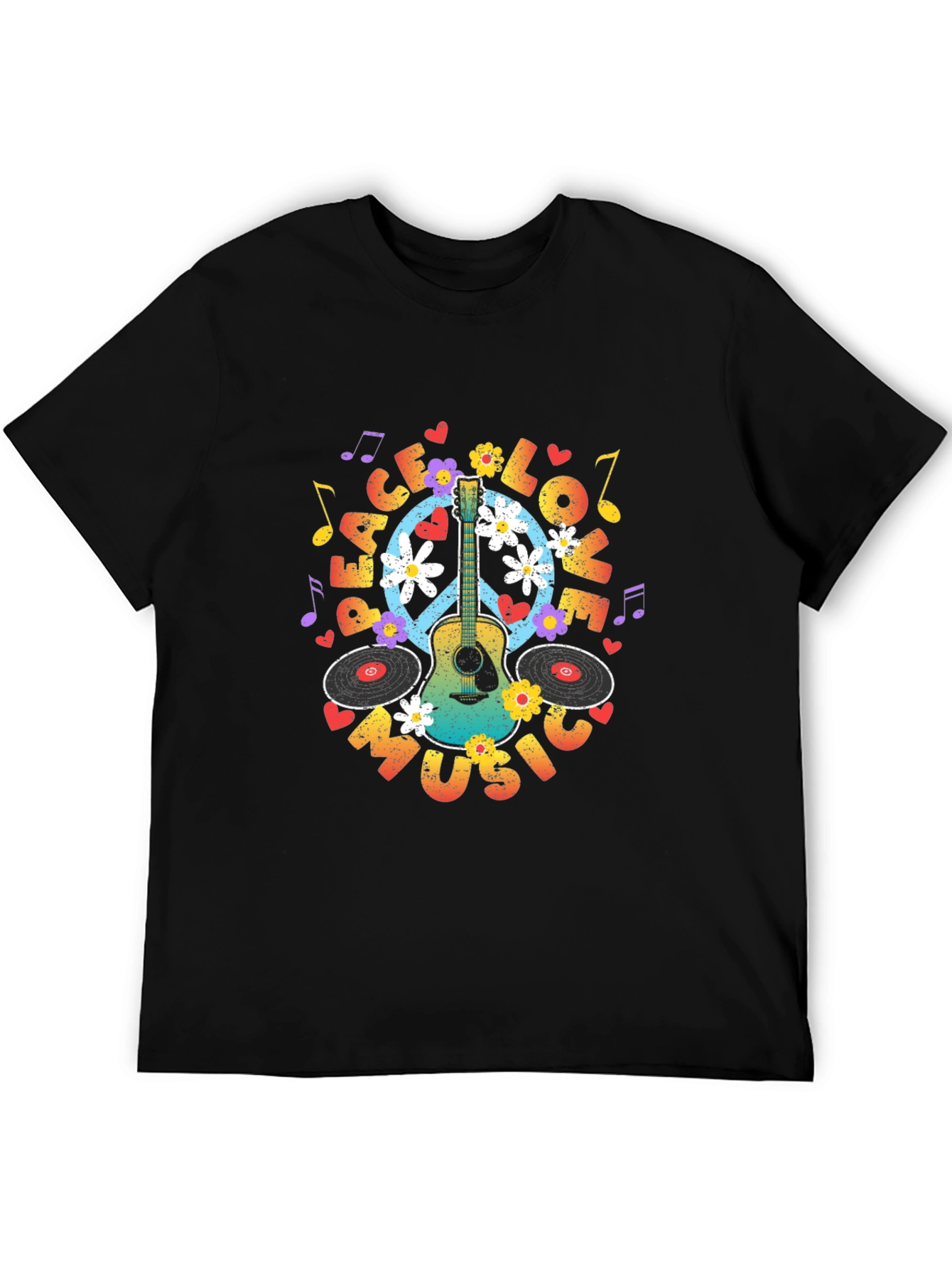 Peace Love Music Guitar T-Shirt - Hippie Vibes