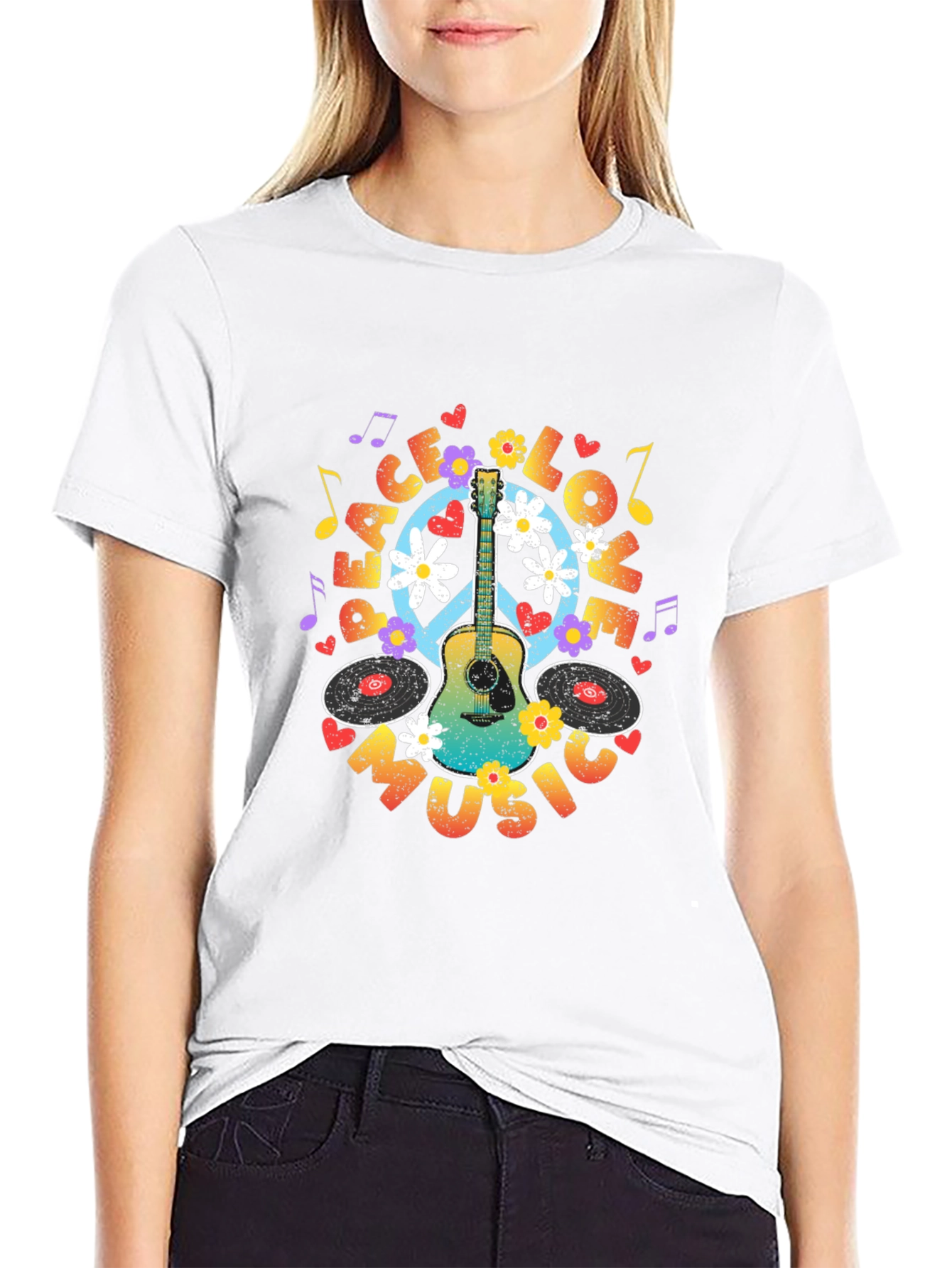 Peace Love Music Guitar T-Shirt - Hippie Vibes