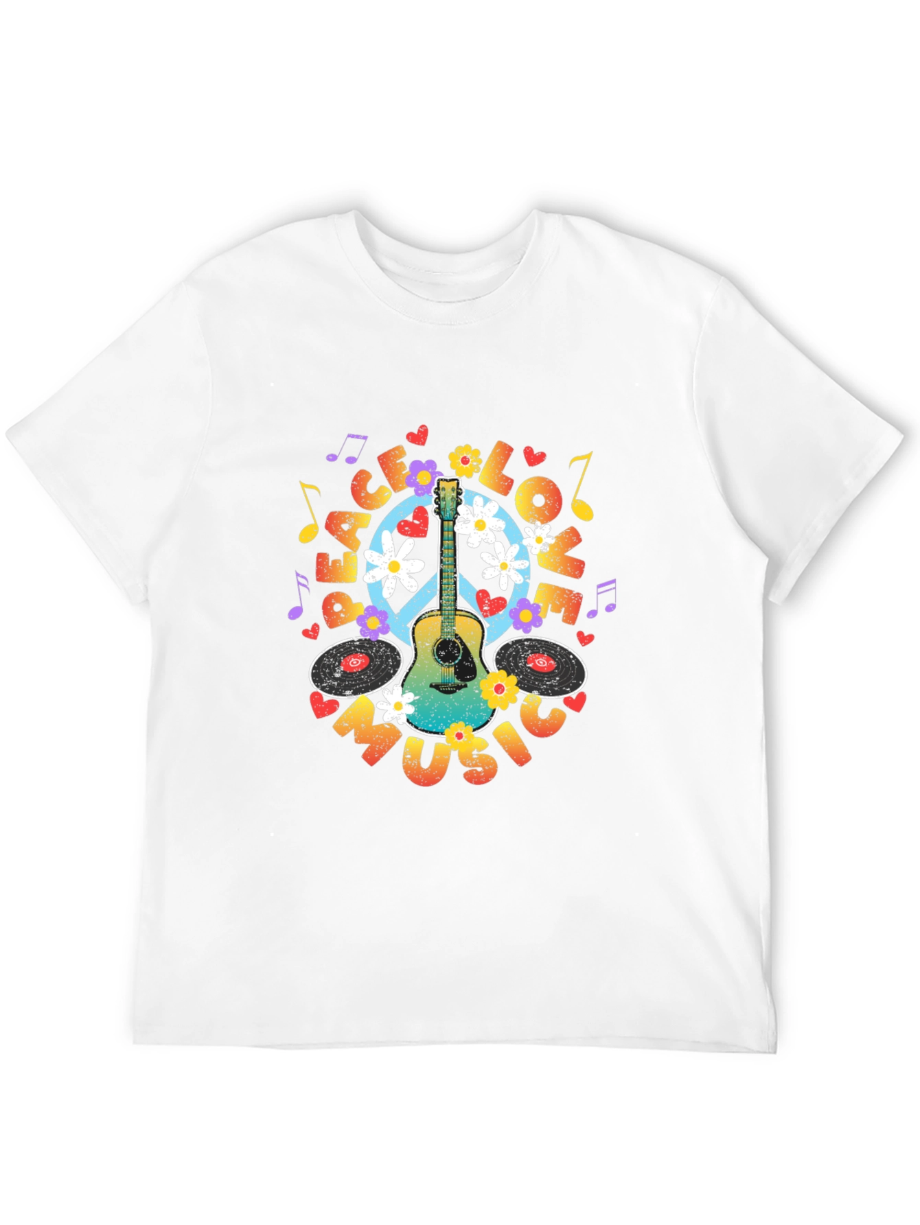 Peace Love Music Guitar T-Shirt - Hippie Vibes