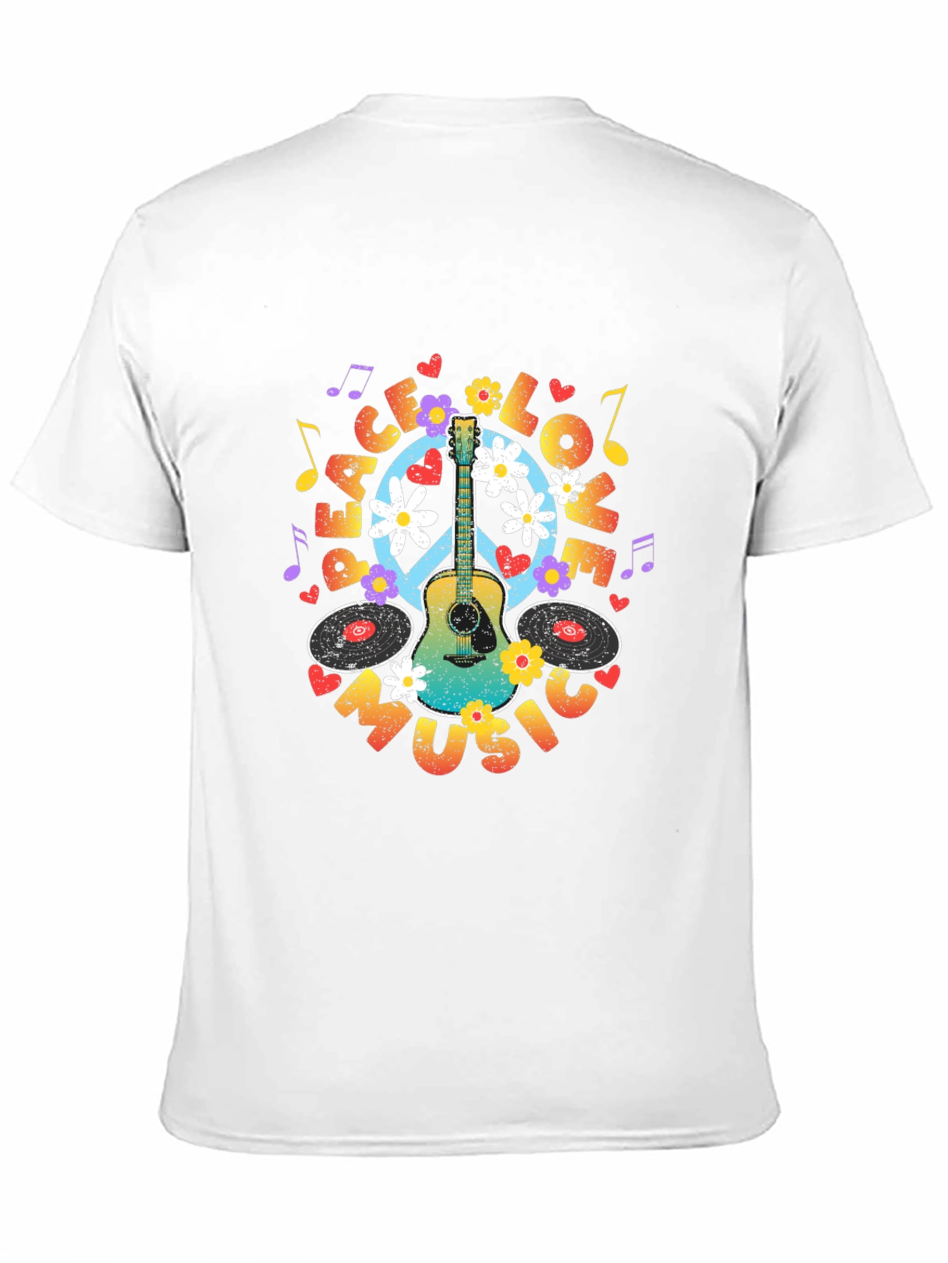 Peace Love Music Guitar T-Shirt - Hippie Vibes