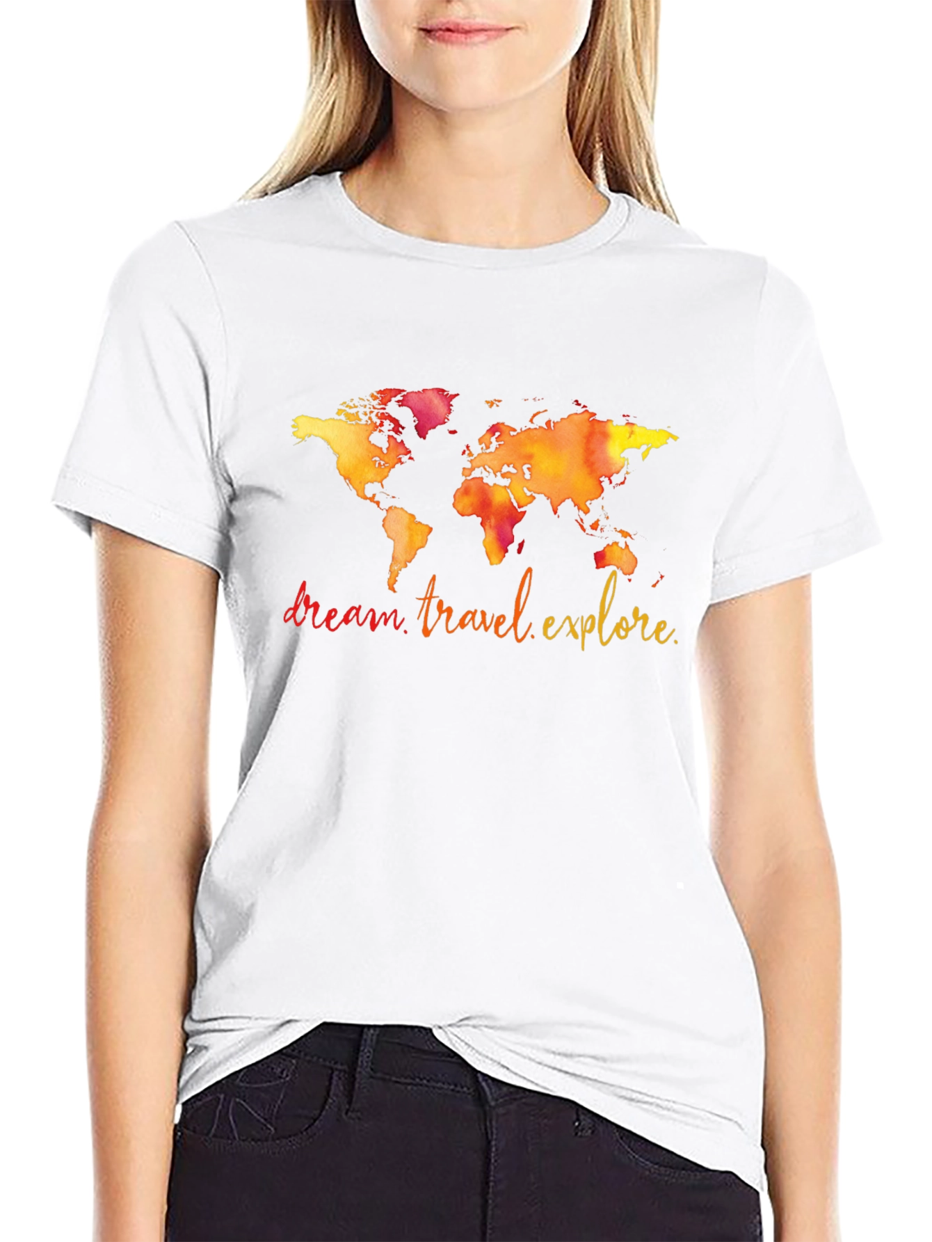 Travel World Map Graphic T-Shirt - Black