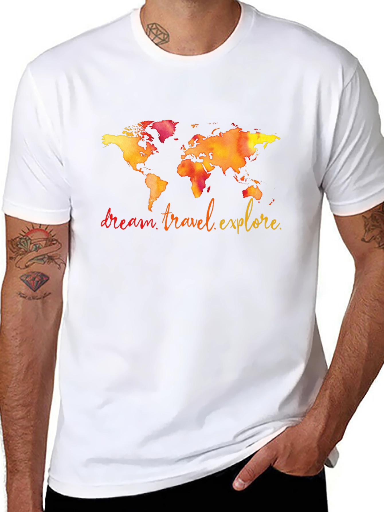 Travel World Map Graphic T-Shirt - Black