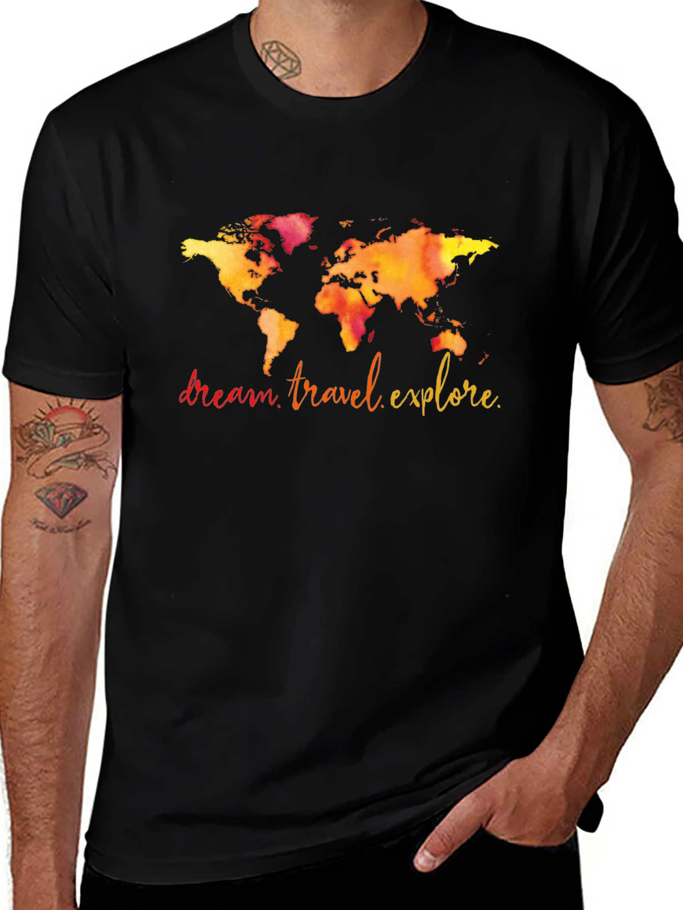 Travel World Map Graphic T-Shirt - Black