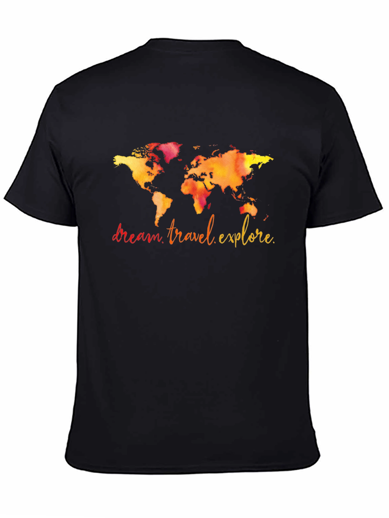 Travel World Map Graphic T-Shirt - Black