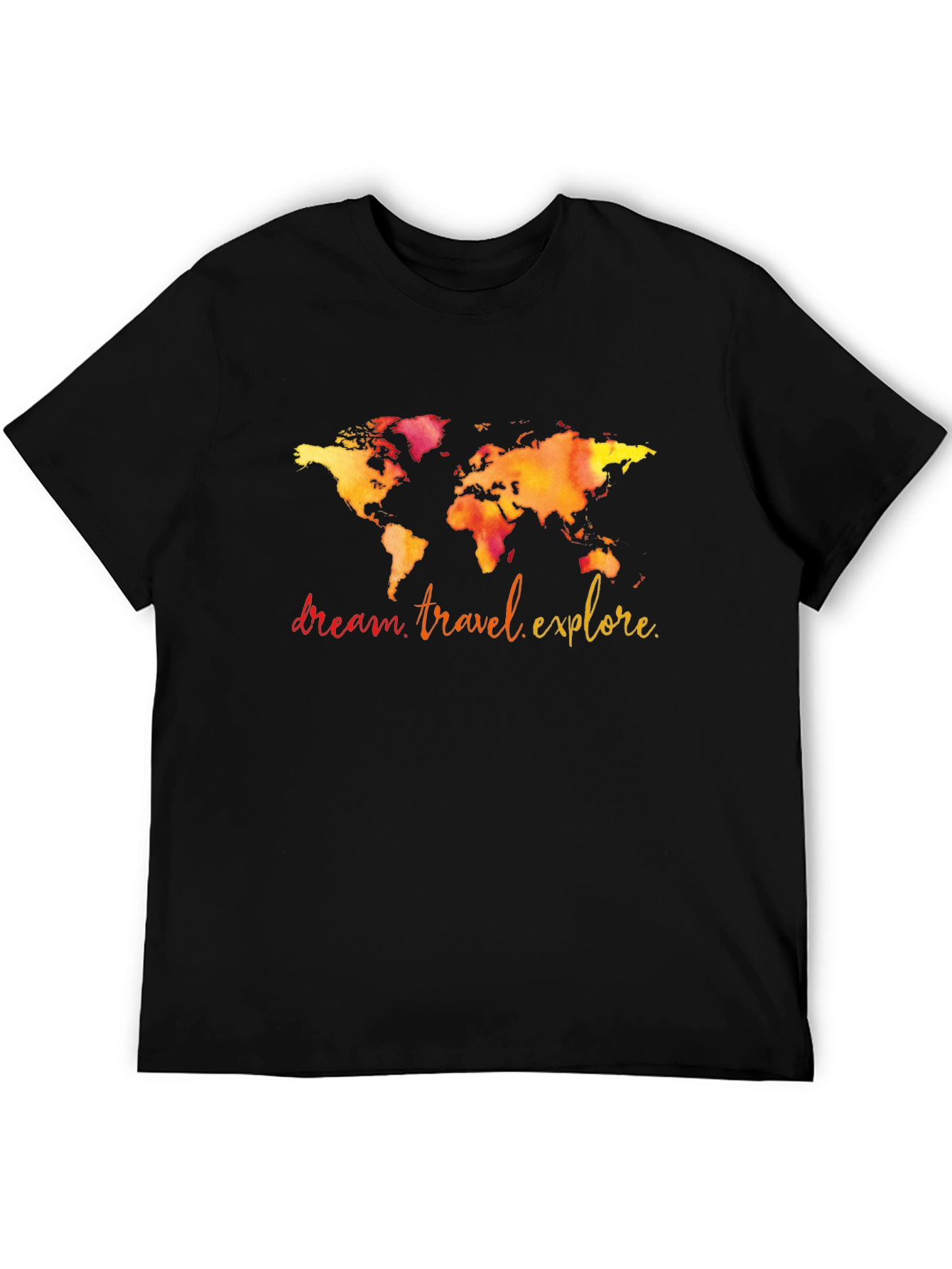 Travel World Map Graphic T-Shirt - Black