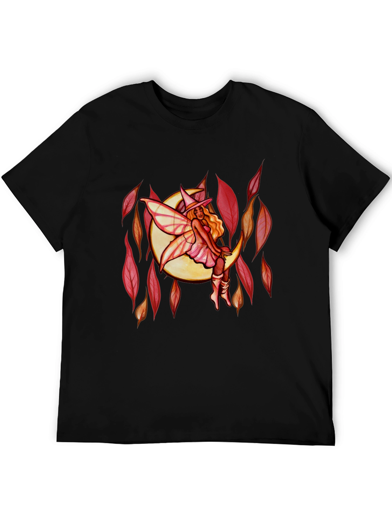 Fairy Moon Graphic Tee - Black Cotton Casual