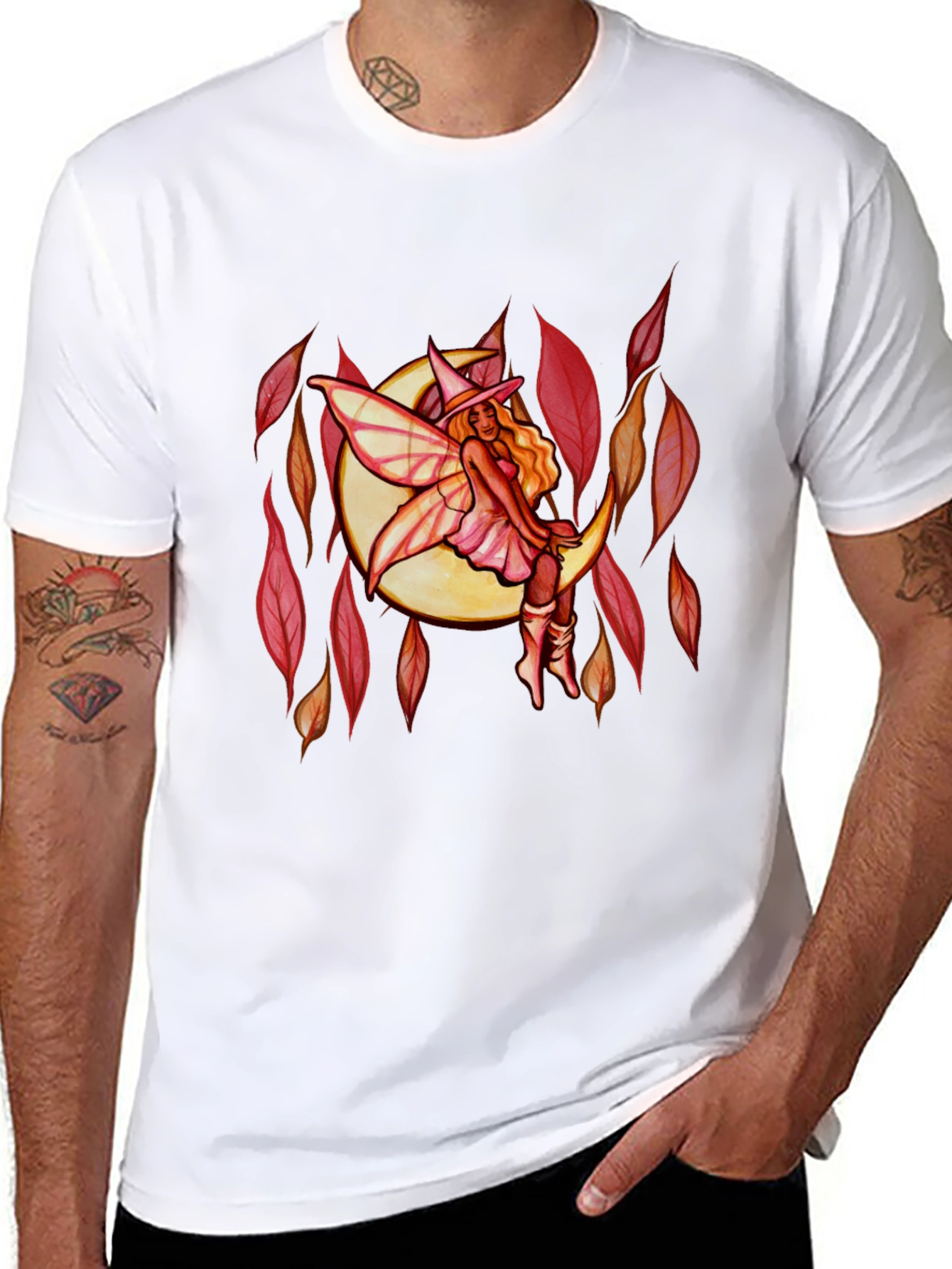 Fairy Moon Graphic Tee - Black Cotton Casual