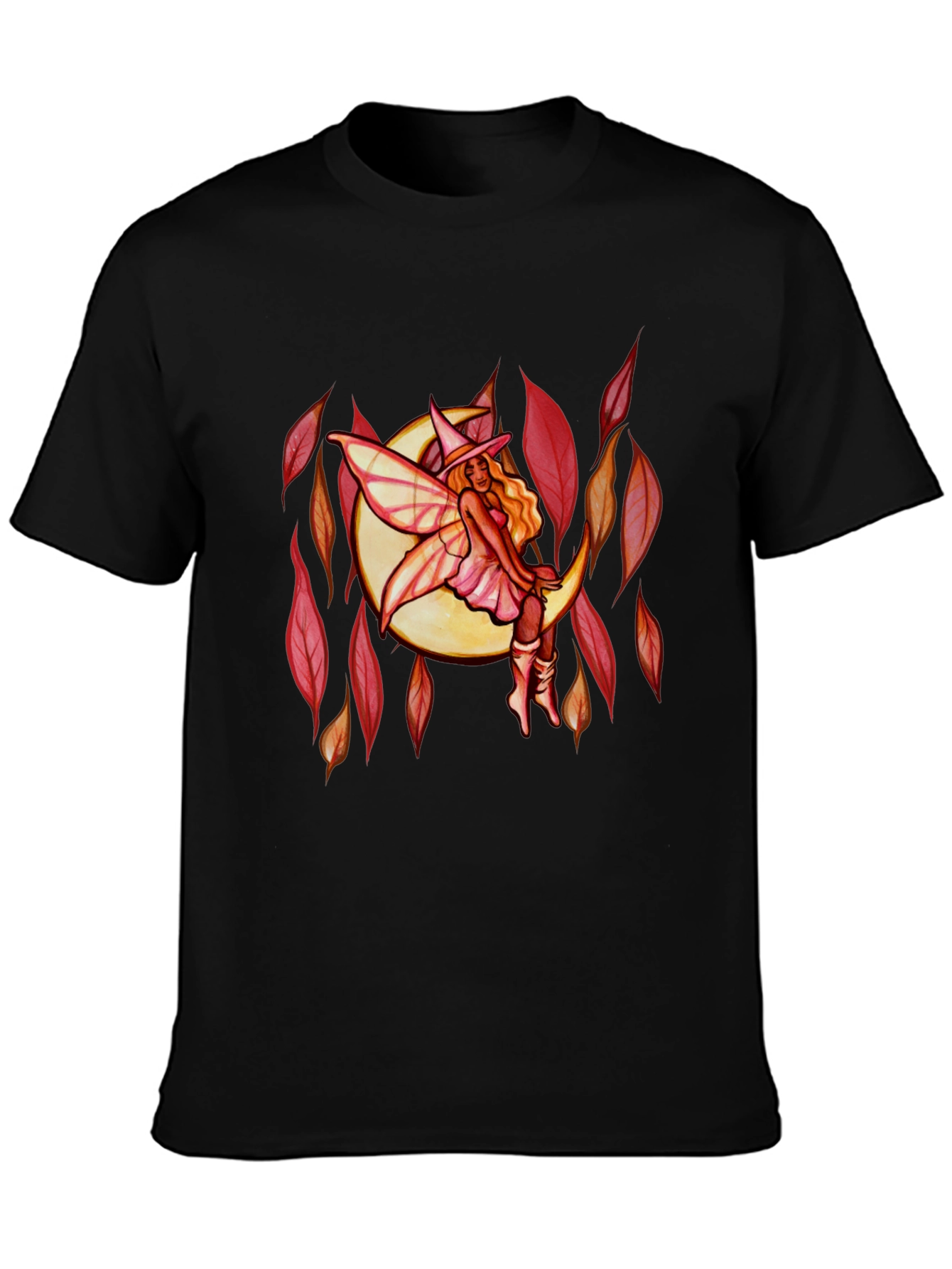 Fairy Moon Graphic Tee - Black Cotton Casual