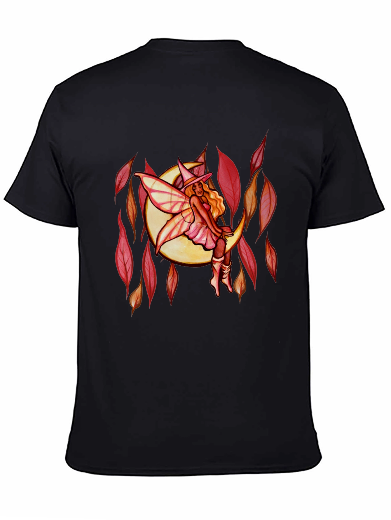 Fairy Moon Graphic Tee - Black Cotton Casual