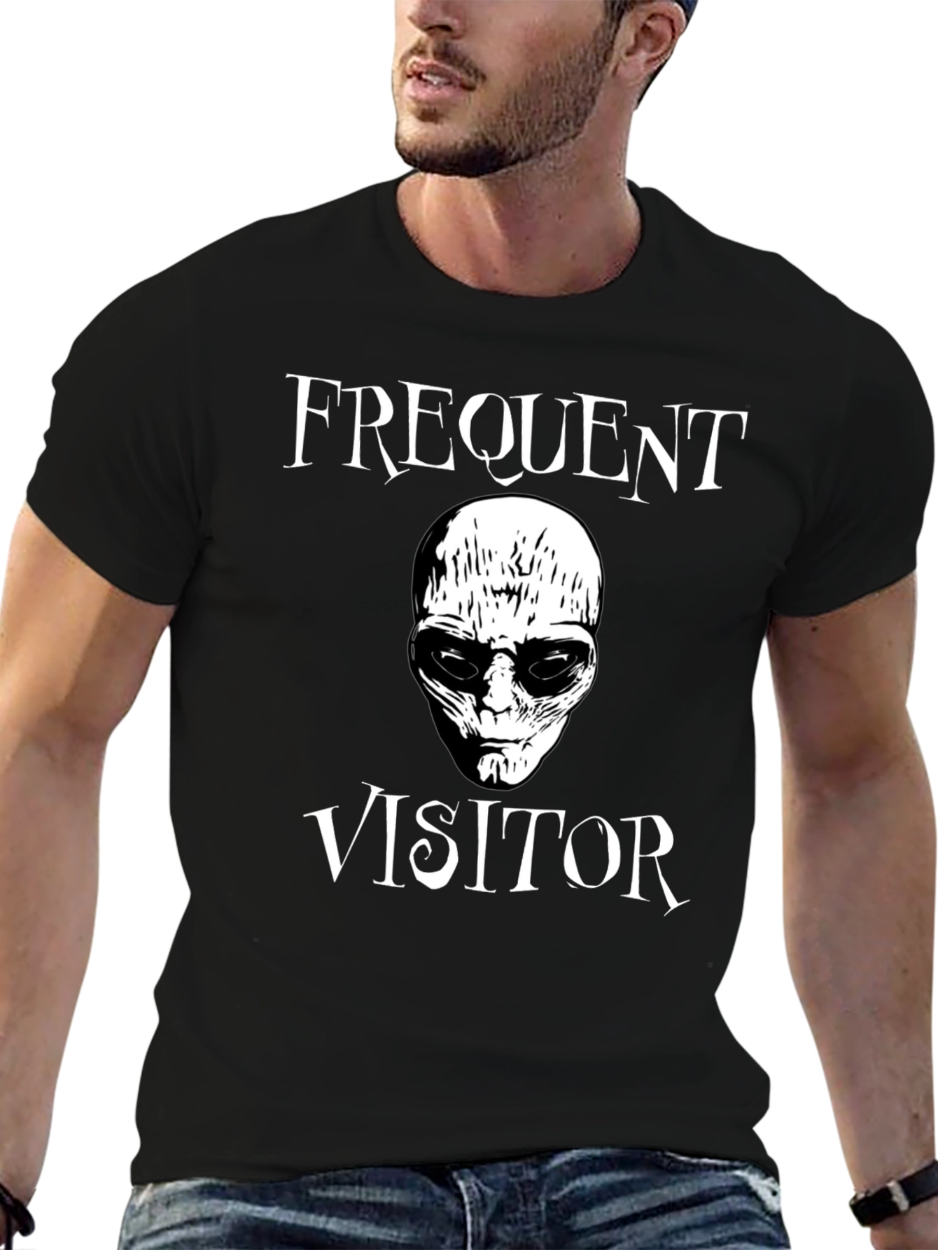 Frequent Visitor Alien Graphic Tee - Black T-Shirt
