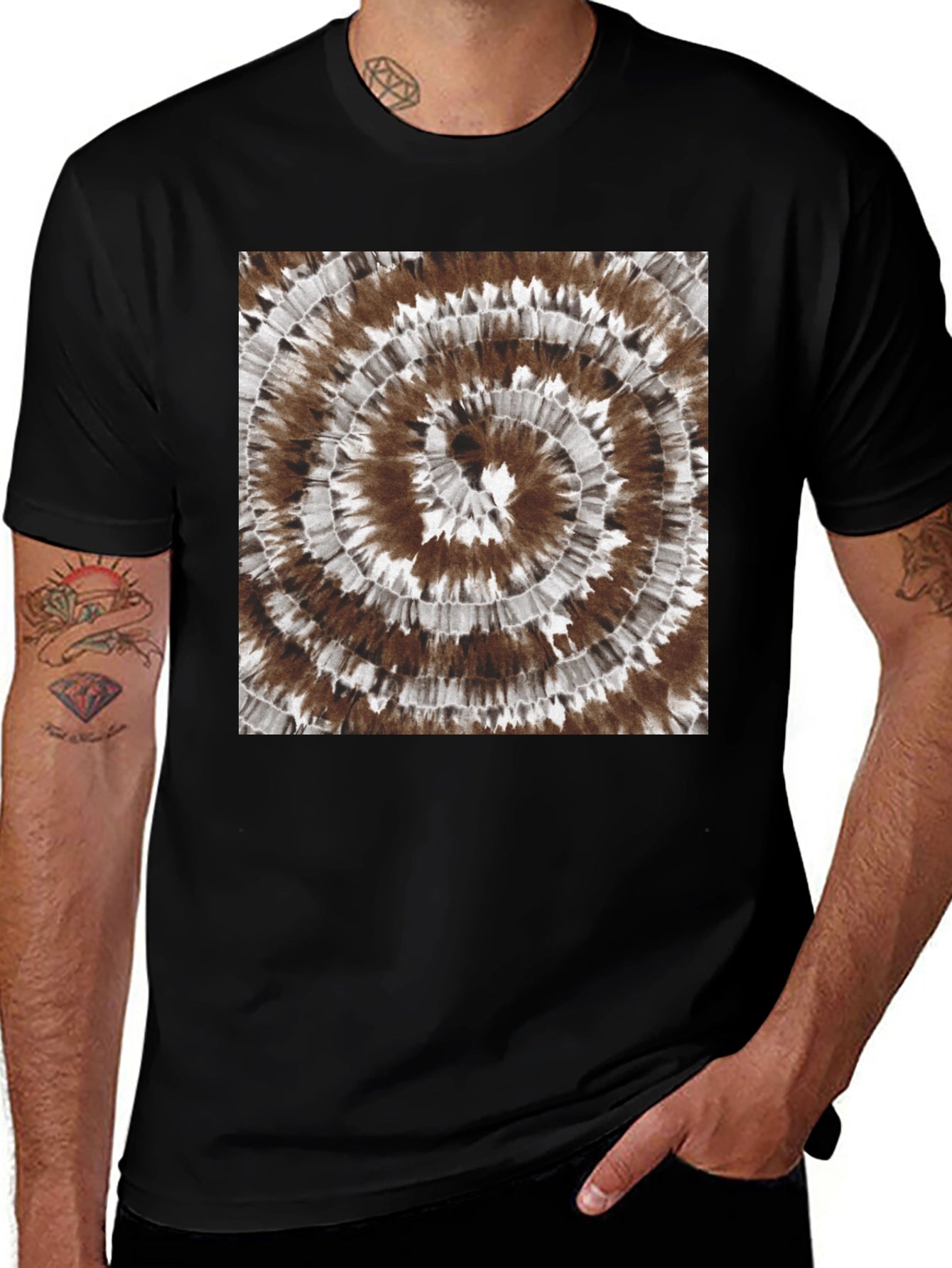 Tie-Dye Spiral Graphic Tee - Casual Black Cotton T-Shirt