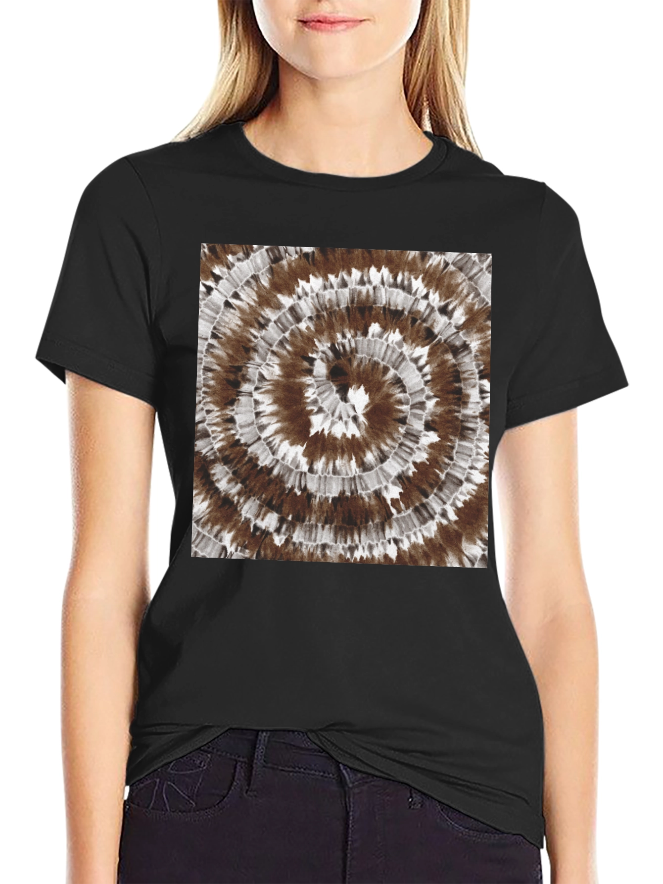 Tie-Dye Spiral Graphic Tee - Casual Black Cotton T-Shirt