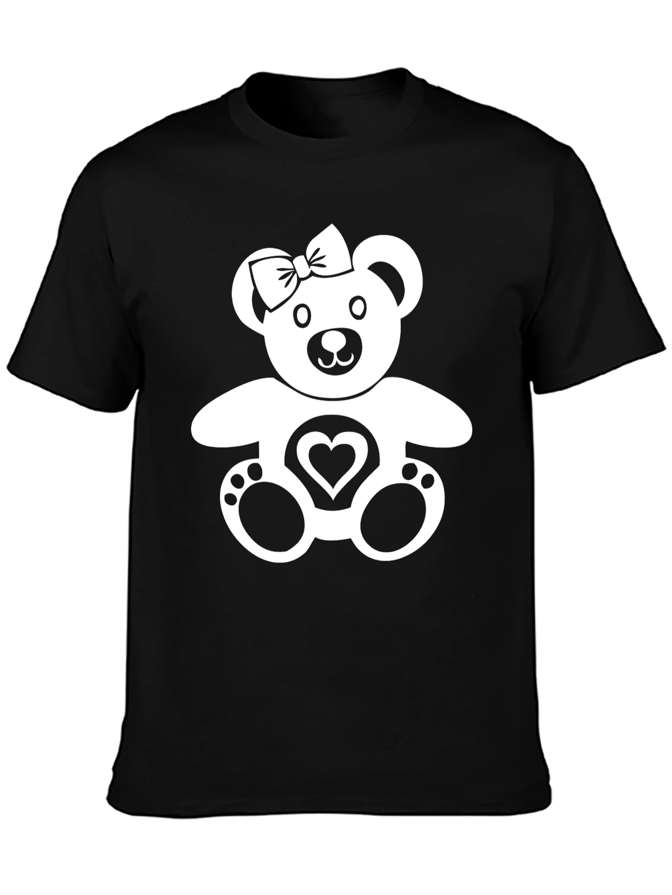 Cute Teddy Bear Heart Graphic Black T-Shirt