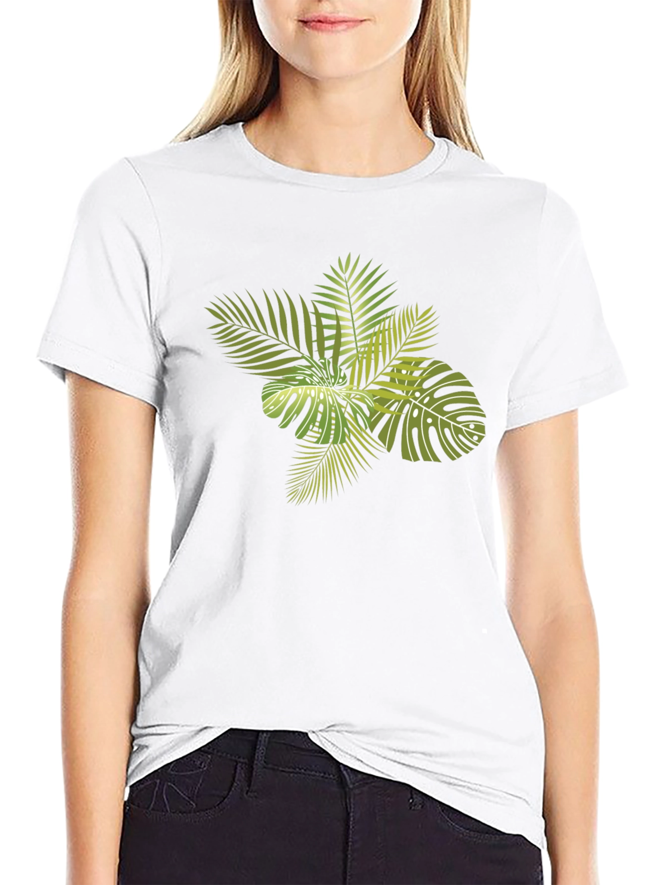 Tropical Leaves Graphic Black T-Shirt