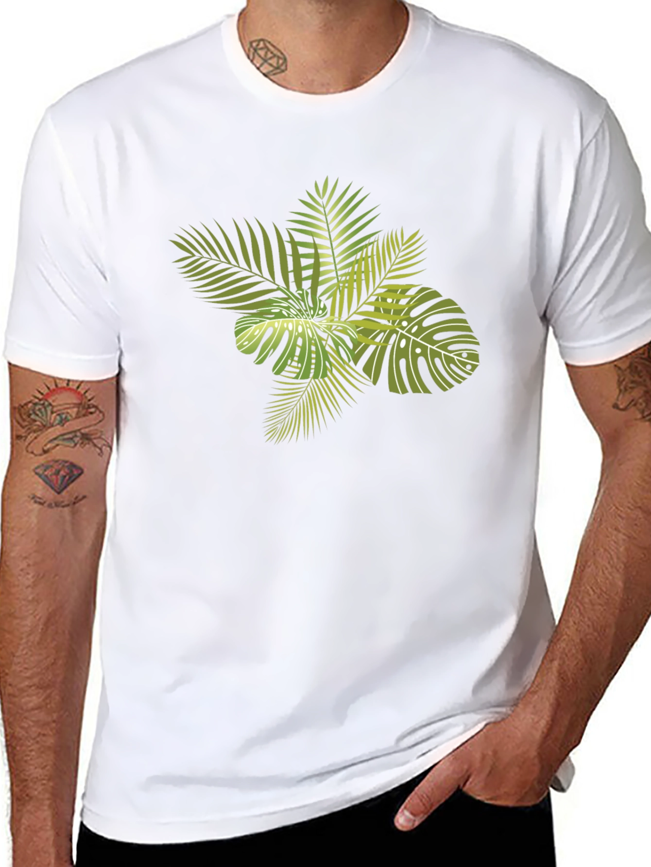 Tropical Leaves Graphic Black T-Shirt