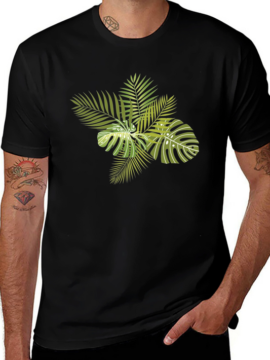 Tropical Leaves Graphic Black T-Shirt
