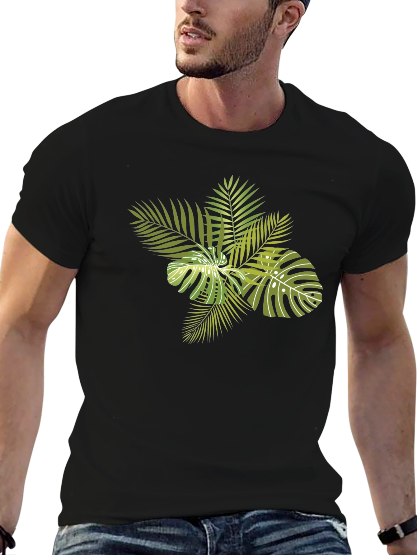 Tropical Leaves Graphic Black T-Shirt
