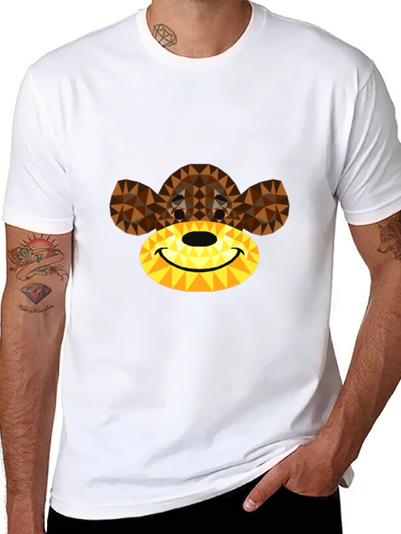 Geometric Monkey Face Graphic T-Shirt - Black