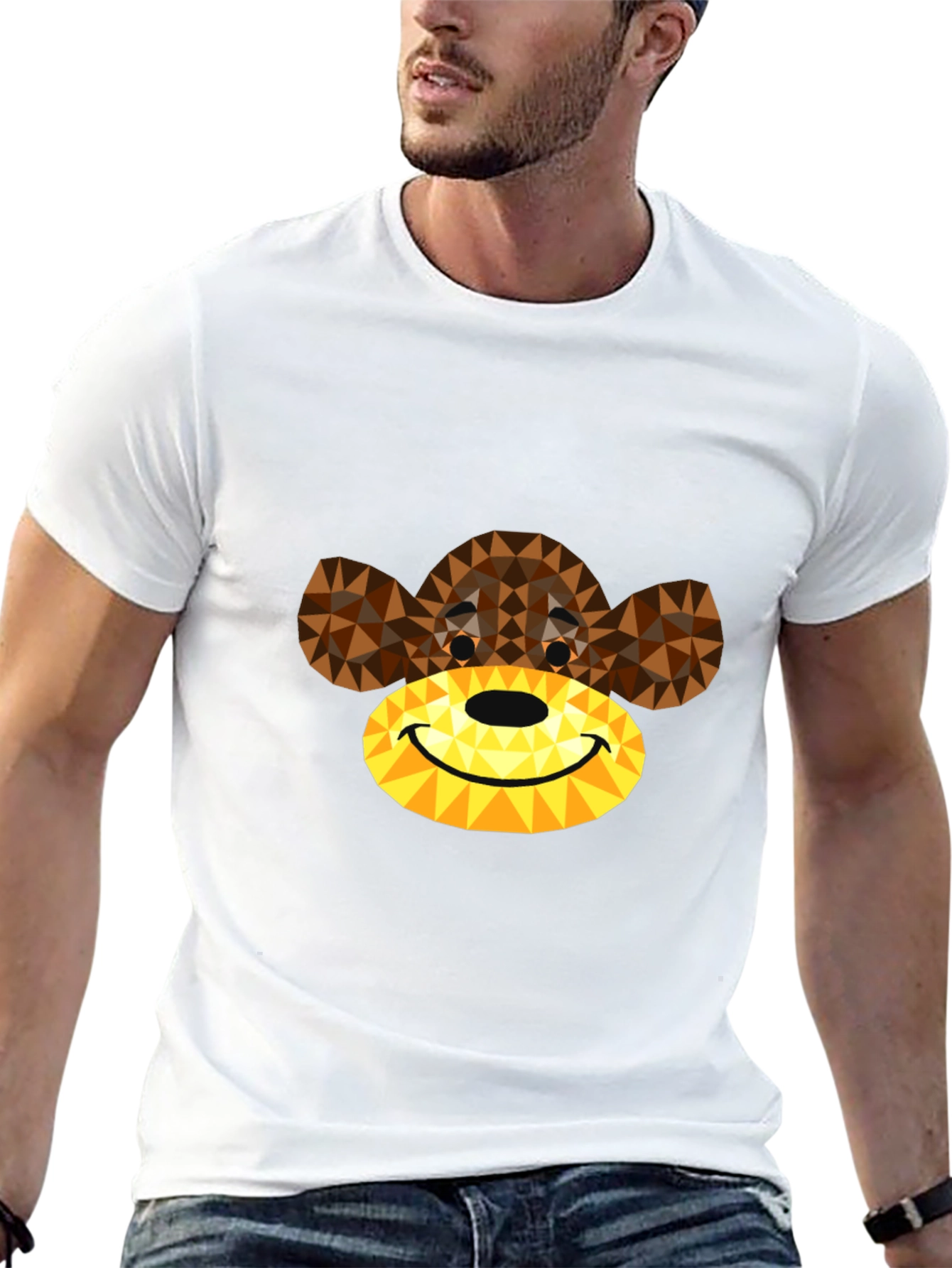 Geometric Monkey Face Graphic T-Shirt - Black