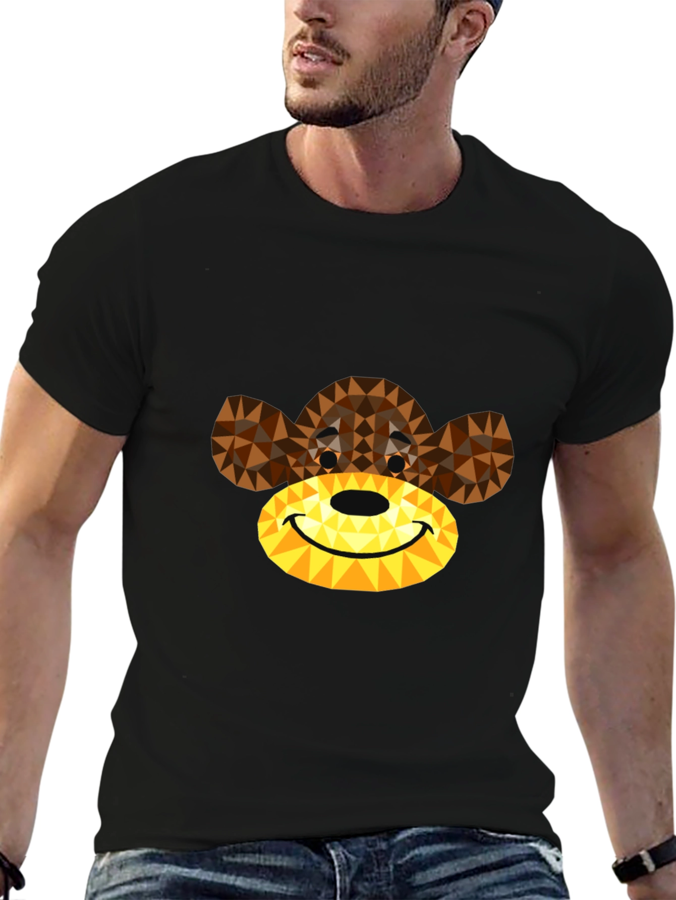 Geometric Monkey Face Graphic T-Shirt - Black