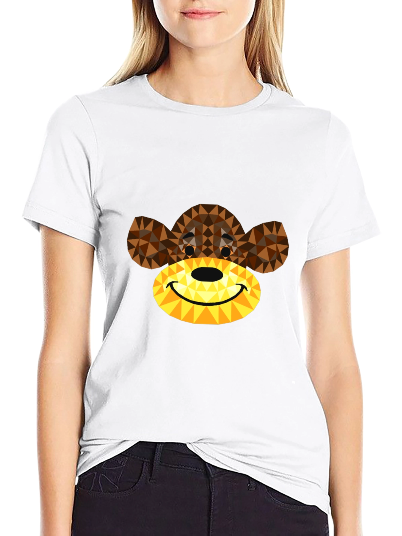 Geometric Monkey Face Graphic T-Shirt - Black