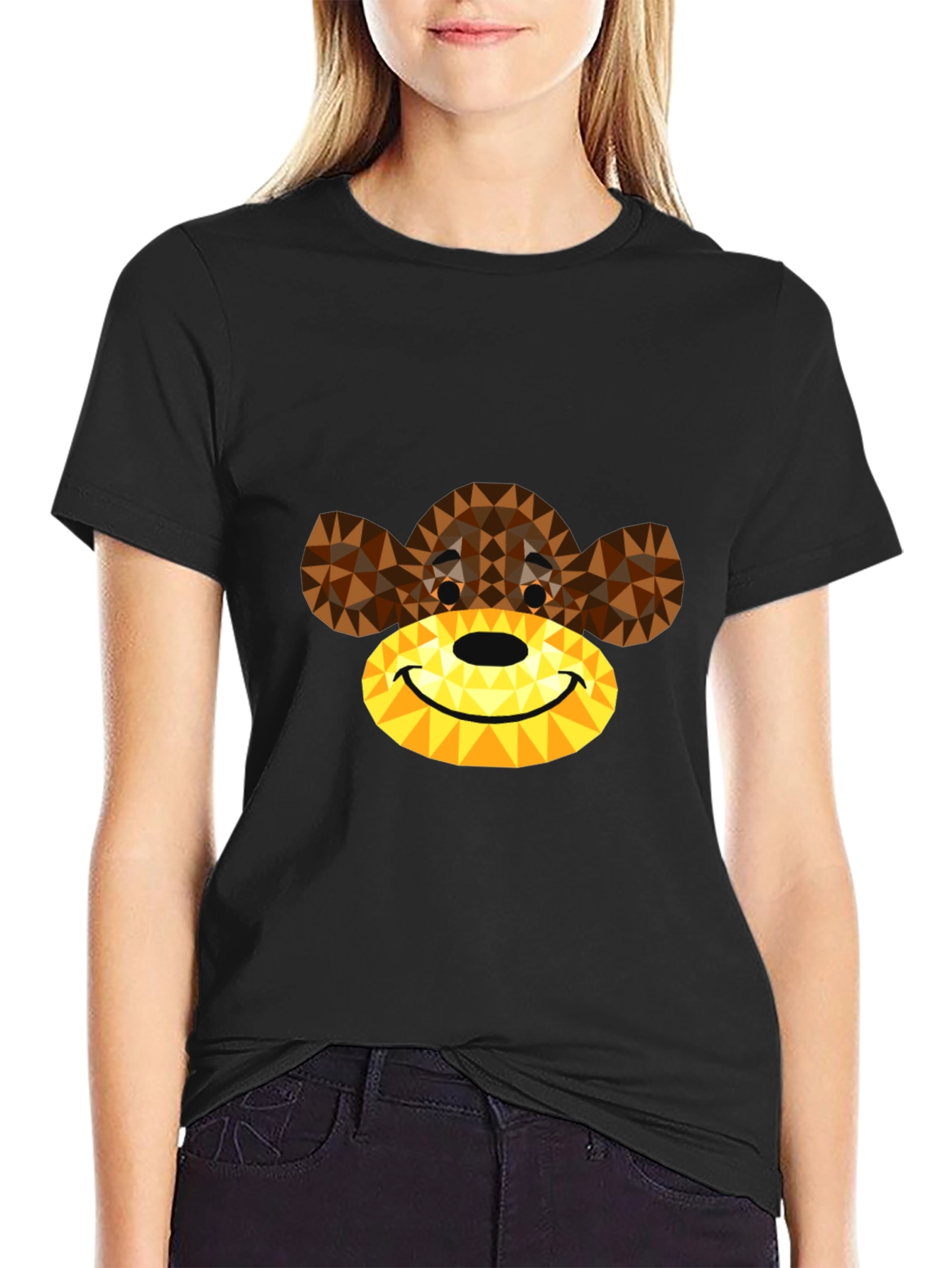 Geometric Monkey Face Graphic T-Shirt - Black