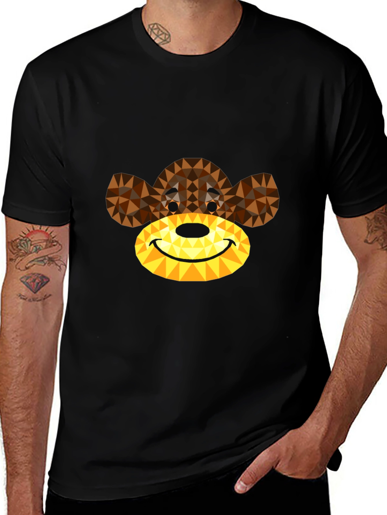 Geometric Monkey Face Graphic T-Shirt - Black