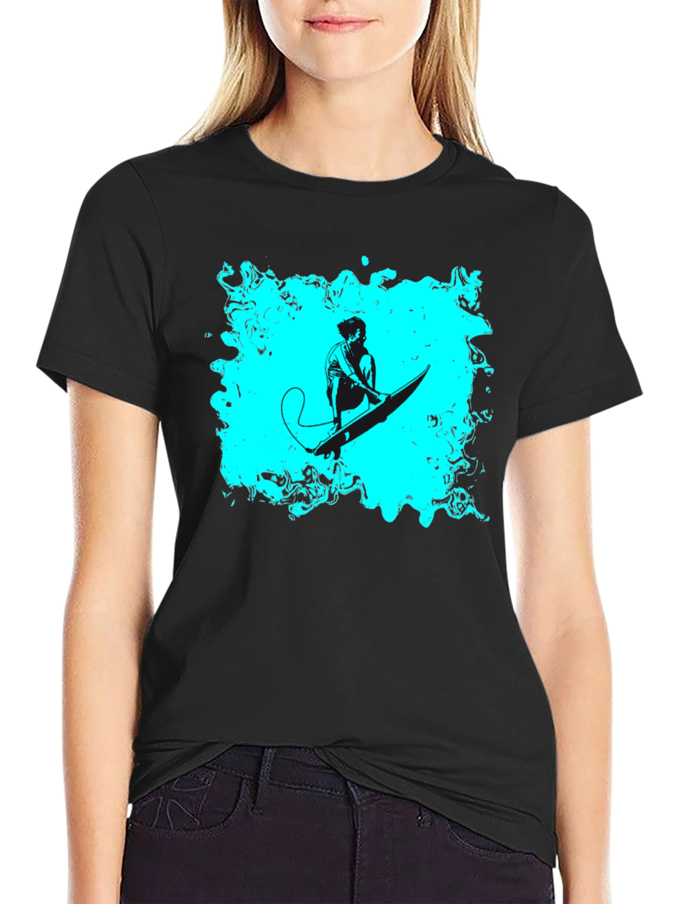 Surfer Graphic Tee - Black Cotton Casual T-Shirt