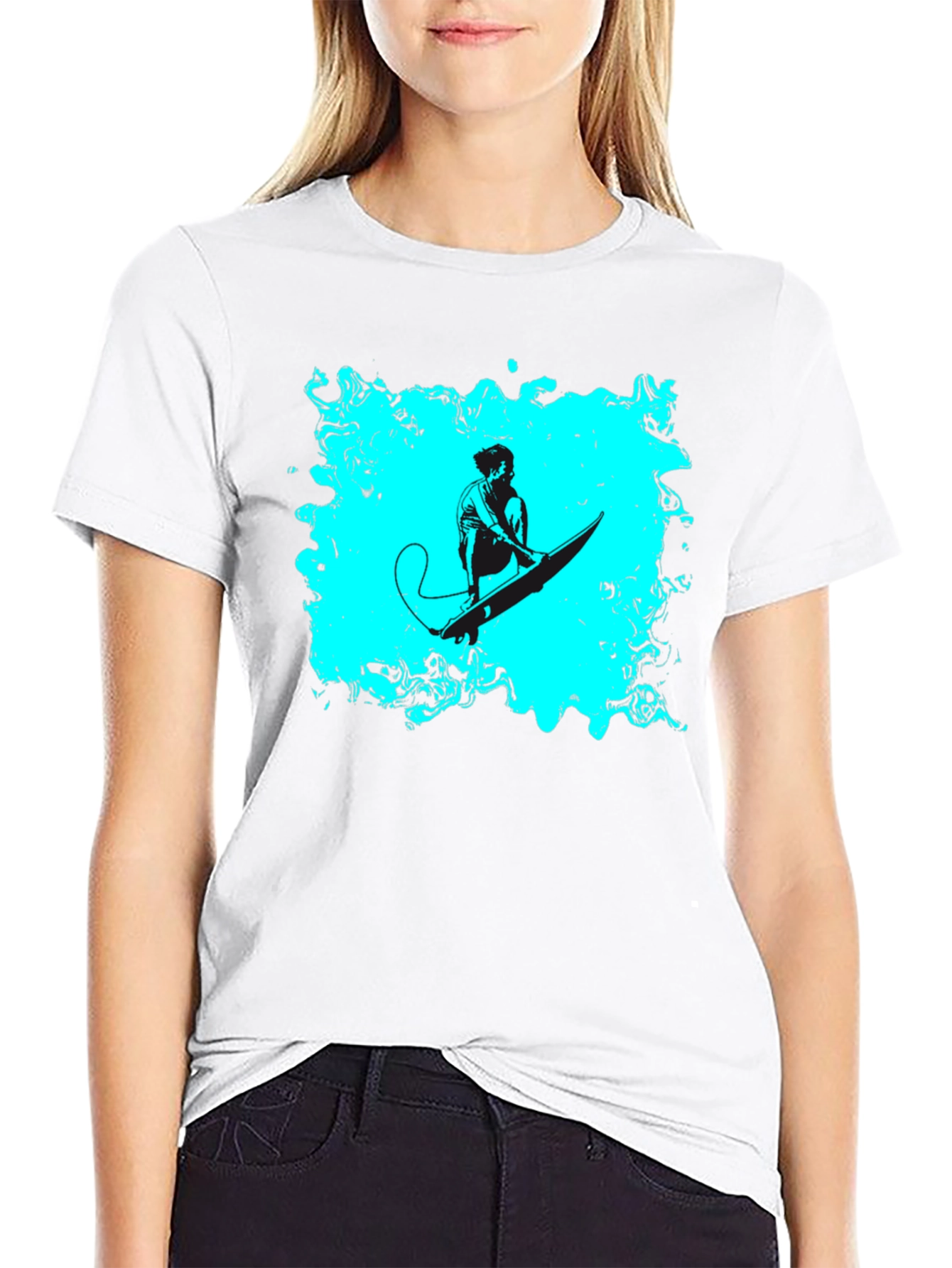 Surfer Graphic Tee - Black Cotton Casual T-Shirt