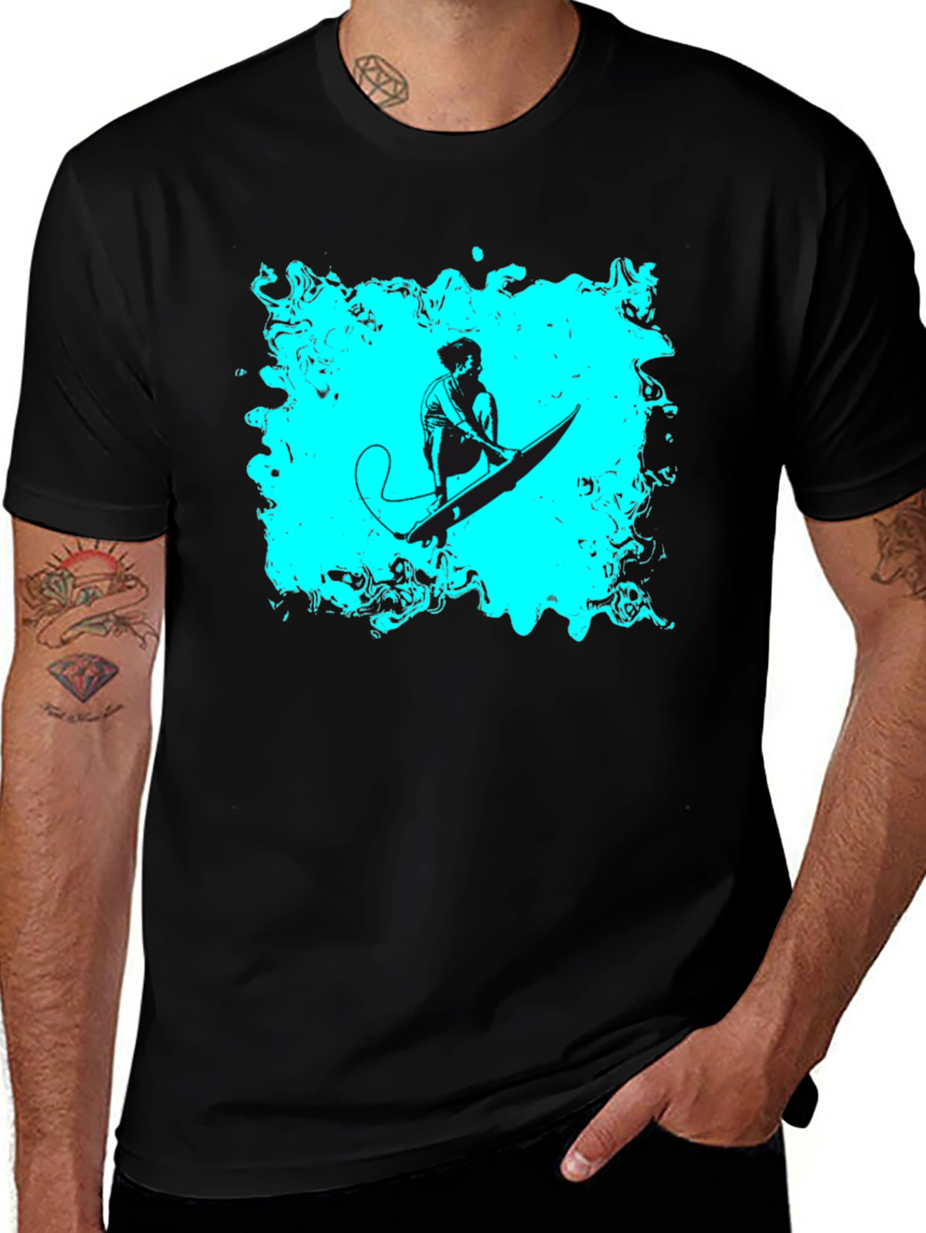 Surfer Graphic Tee - Black Cotton Casual T-Shirt