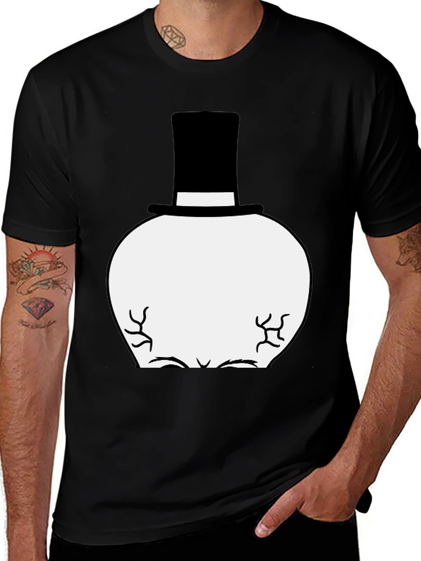 Top Hat Man Graphic Tee - Black Cotton T-Shirt