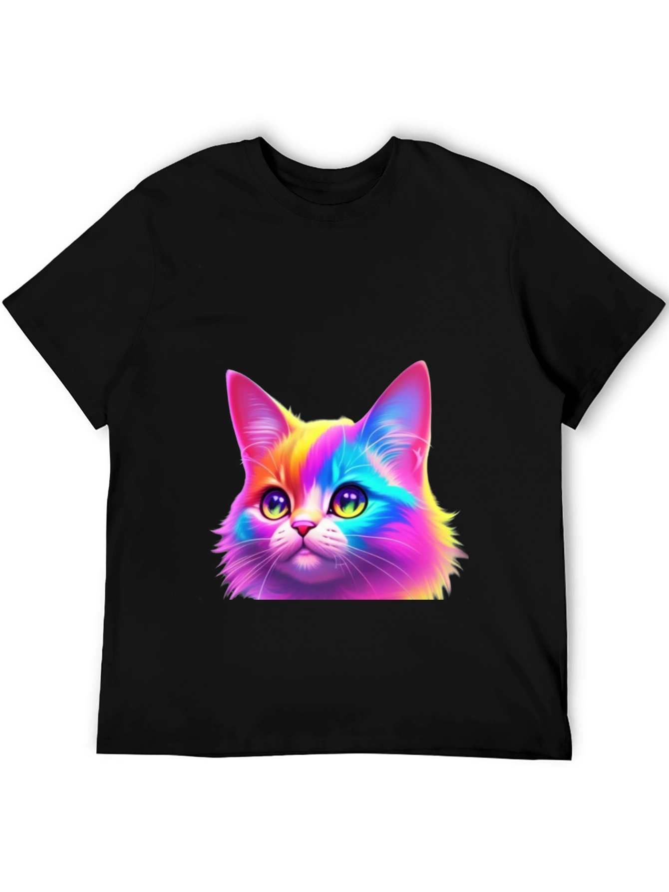 Rainbow Cat Graphic Tee - Black Cotton Blend