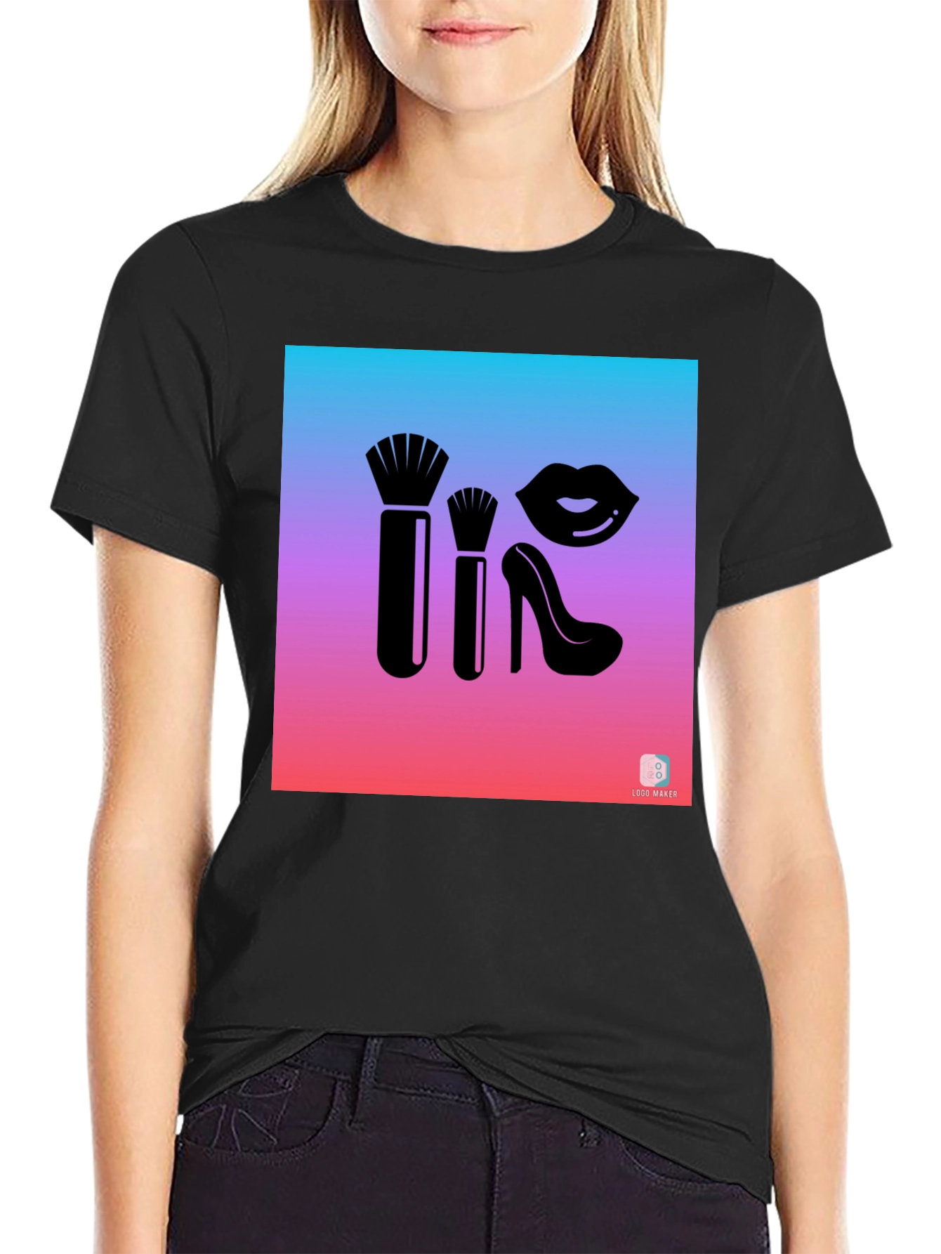 Makeup Brush and Lips Graphic Tee