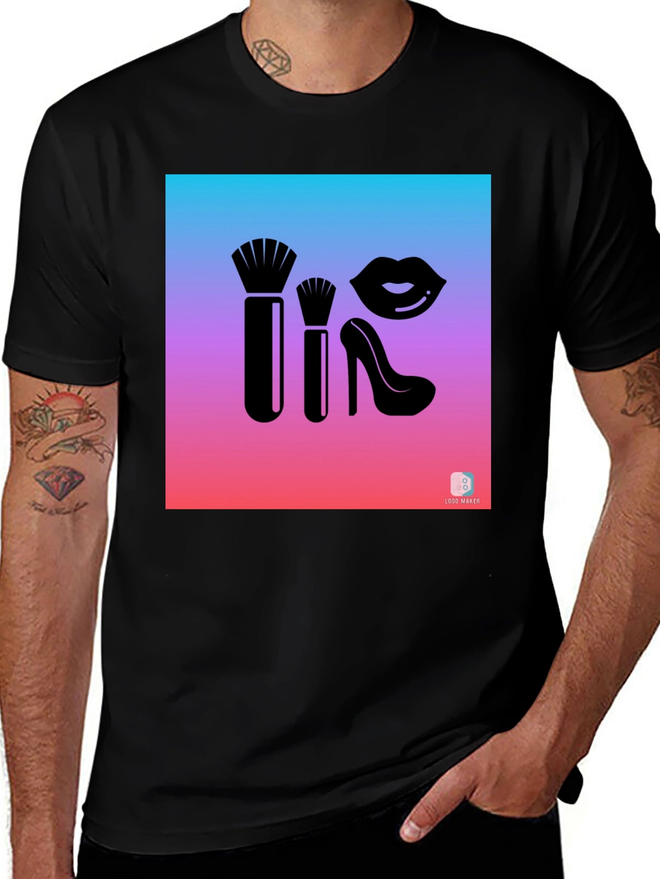 Makeup Brush and Lips Graphic Tee