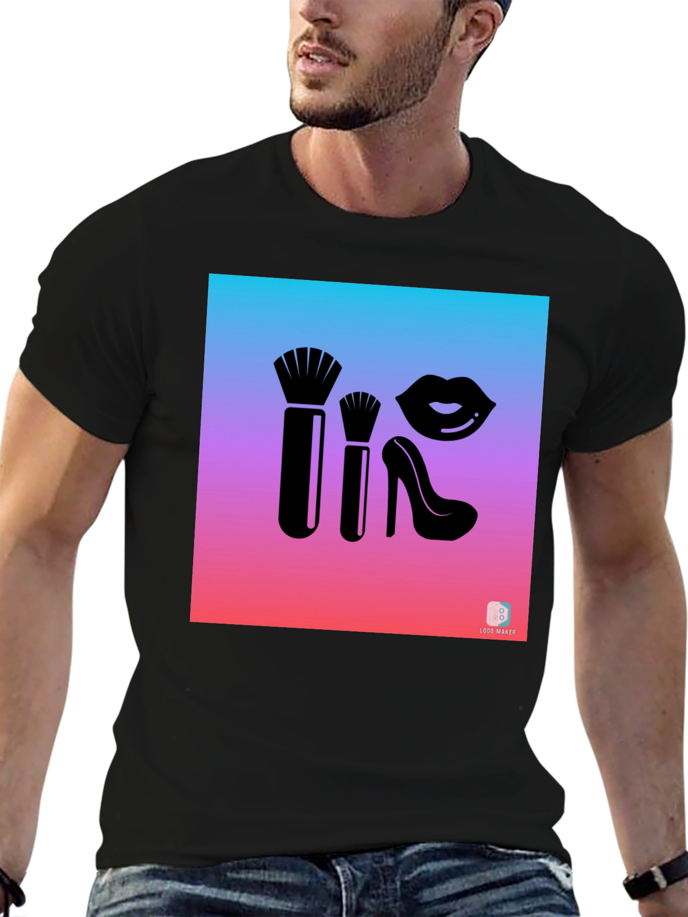 Makeup Brush and Lips Graphic Tee