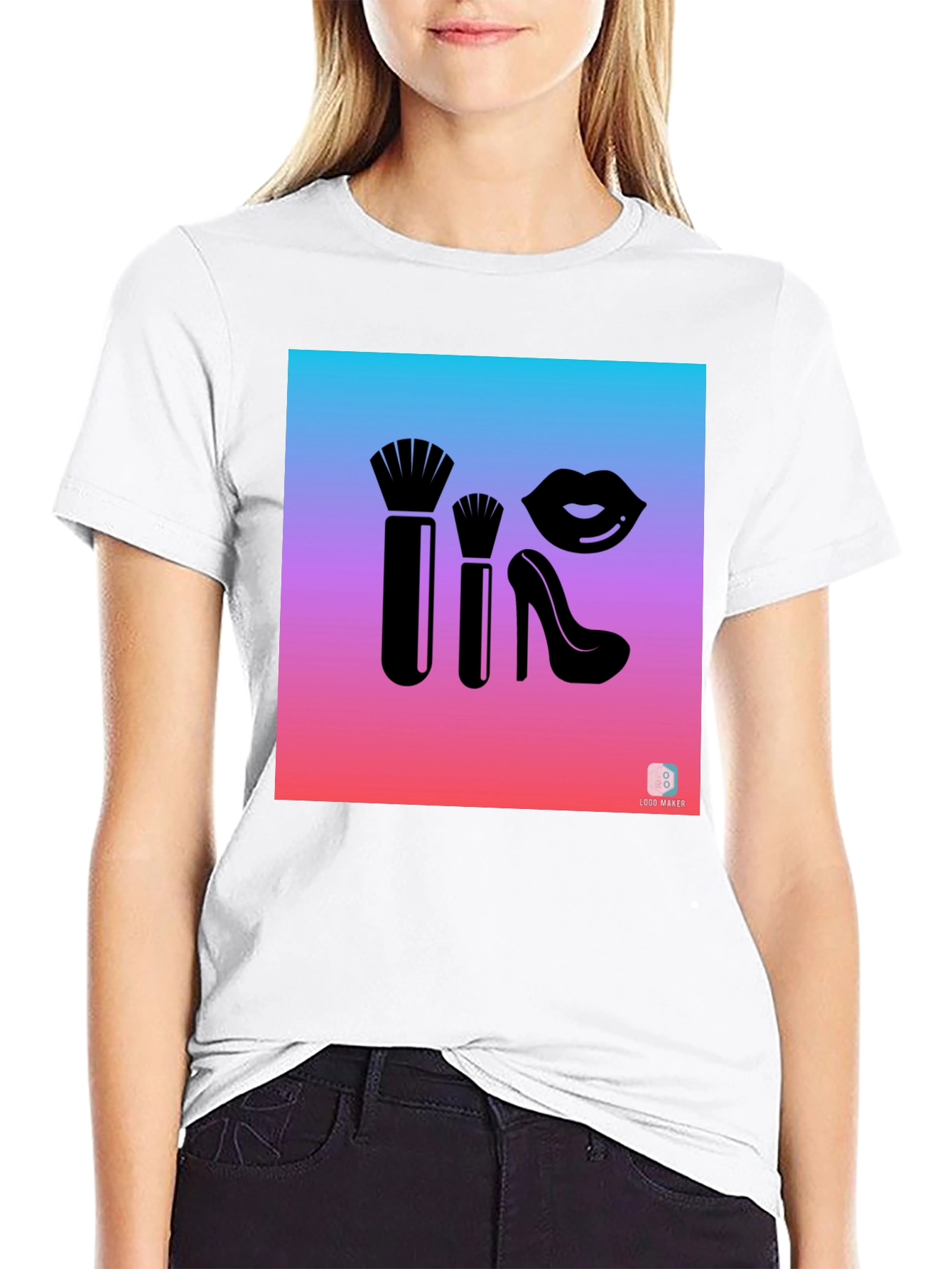 Makeup Brush and Lips Graphic Tee