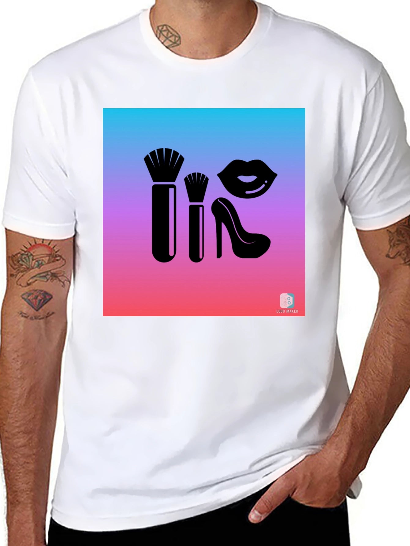 Makeup Brush and Lips Graphic Tee
