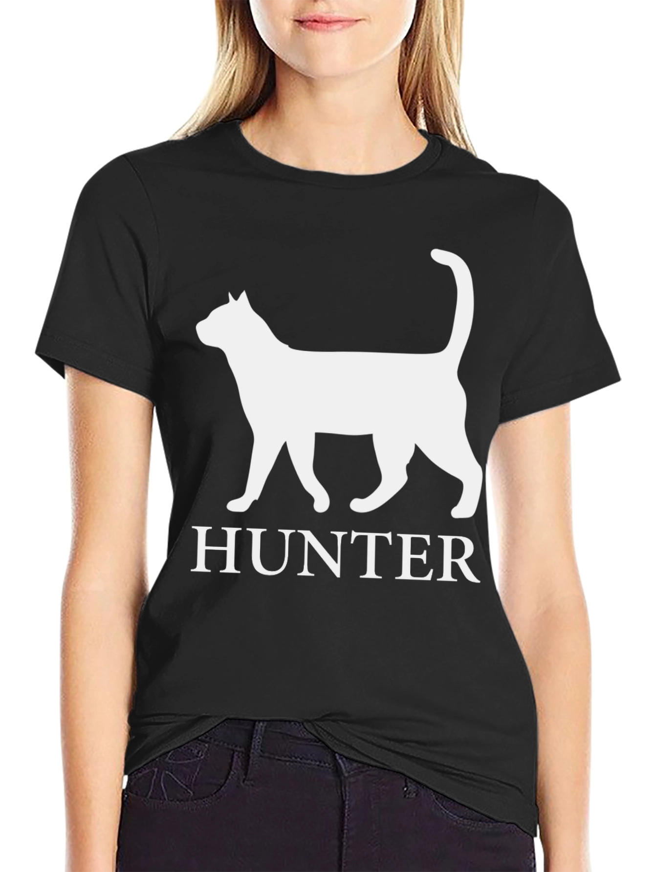 Hunter Cat T-Shirt - Black Cotton Tee